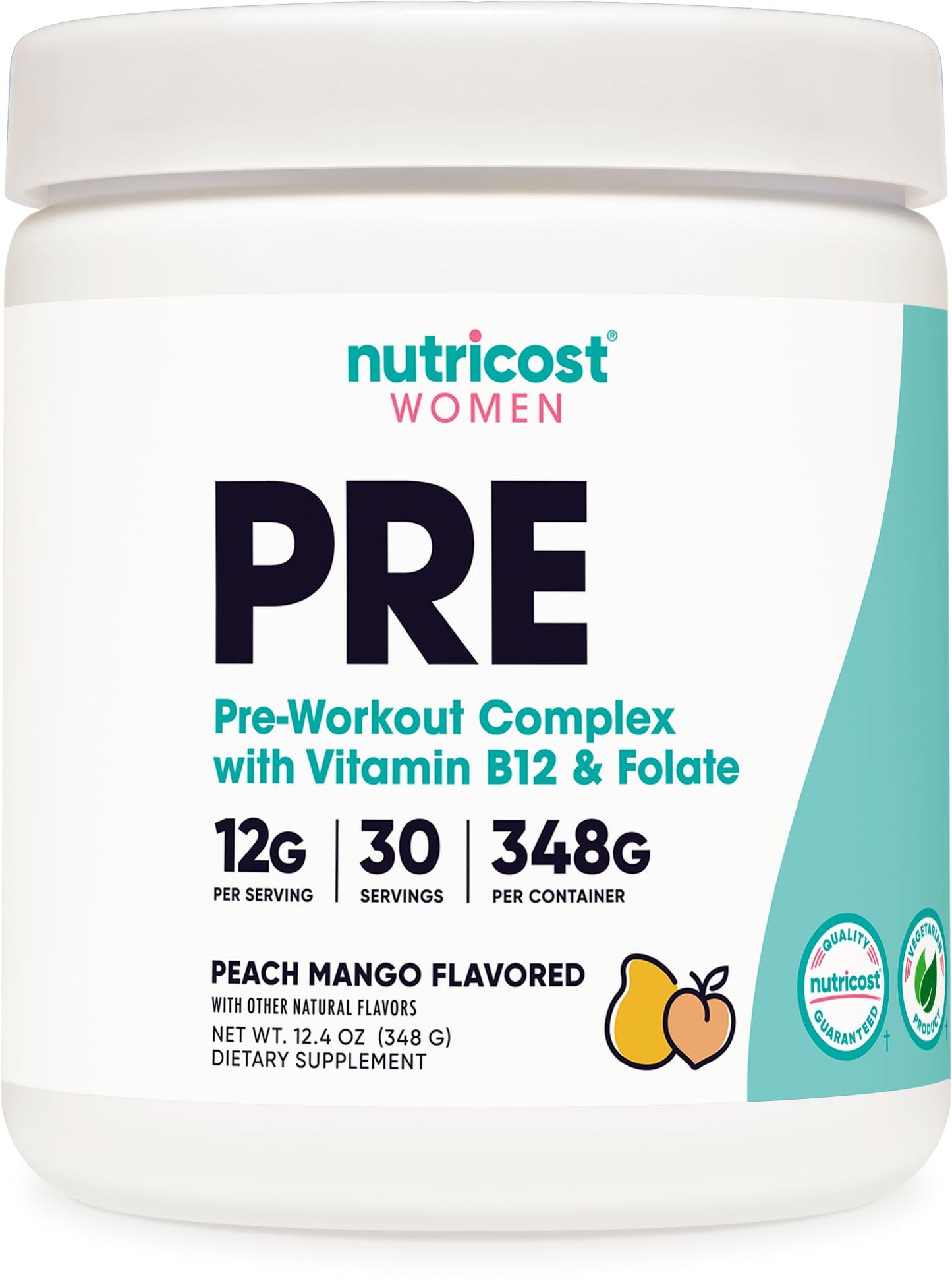 Nutricost Pre-Workout Powder for Women Peach Mango 12.7 Oz