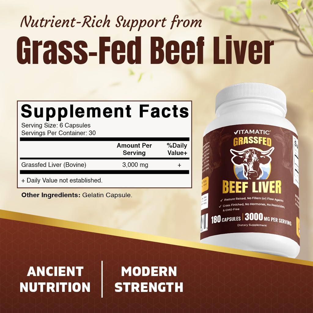 Vitamatic Grass-Fed Beef Liver Capsules 180 Count