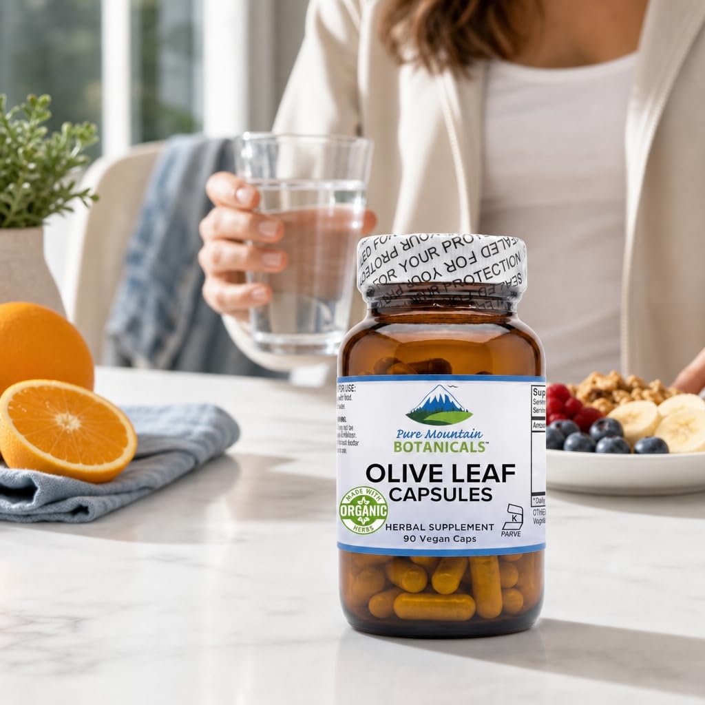 Pure Mountain Botanicals Olive Leaf Extract 400mg Capsules, 90 Count