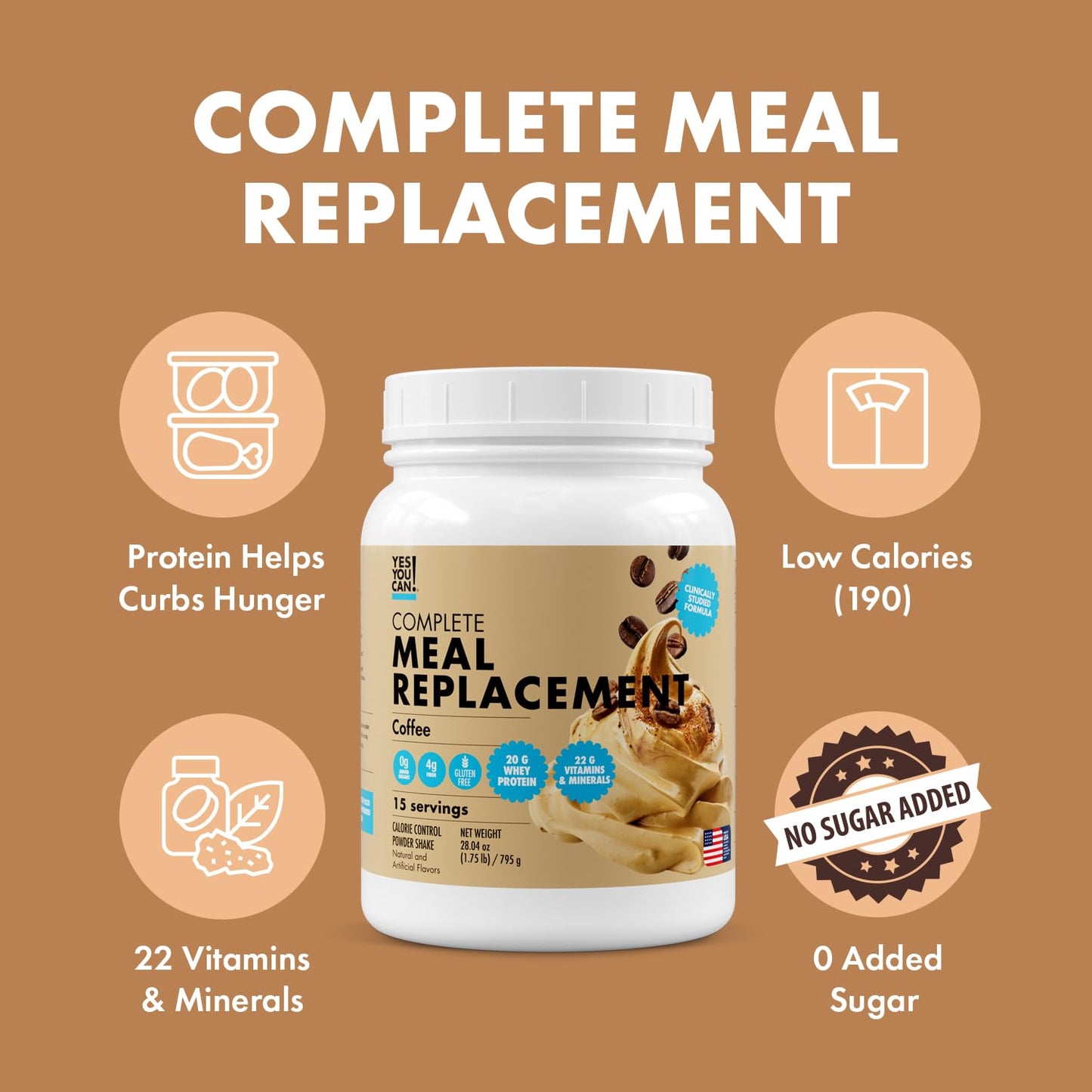 Yes You Can! Meal Replacement Shake Powder 15 Servings Coffee