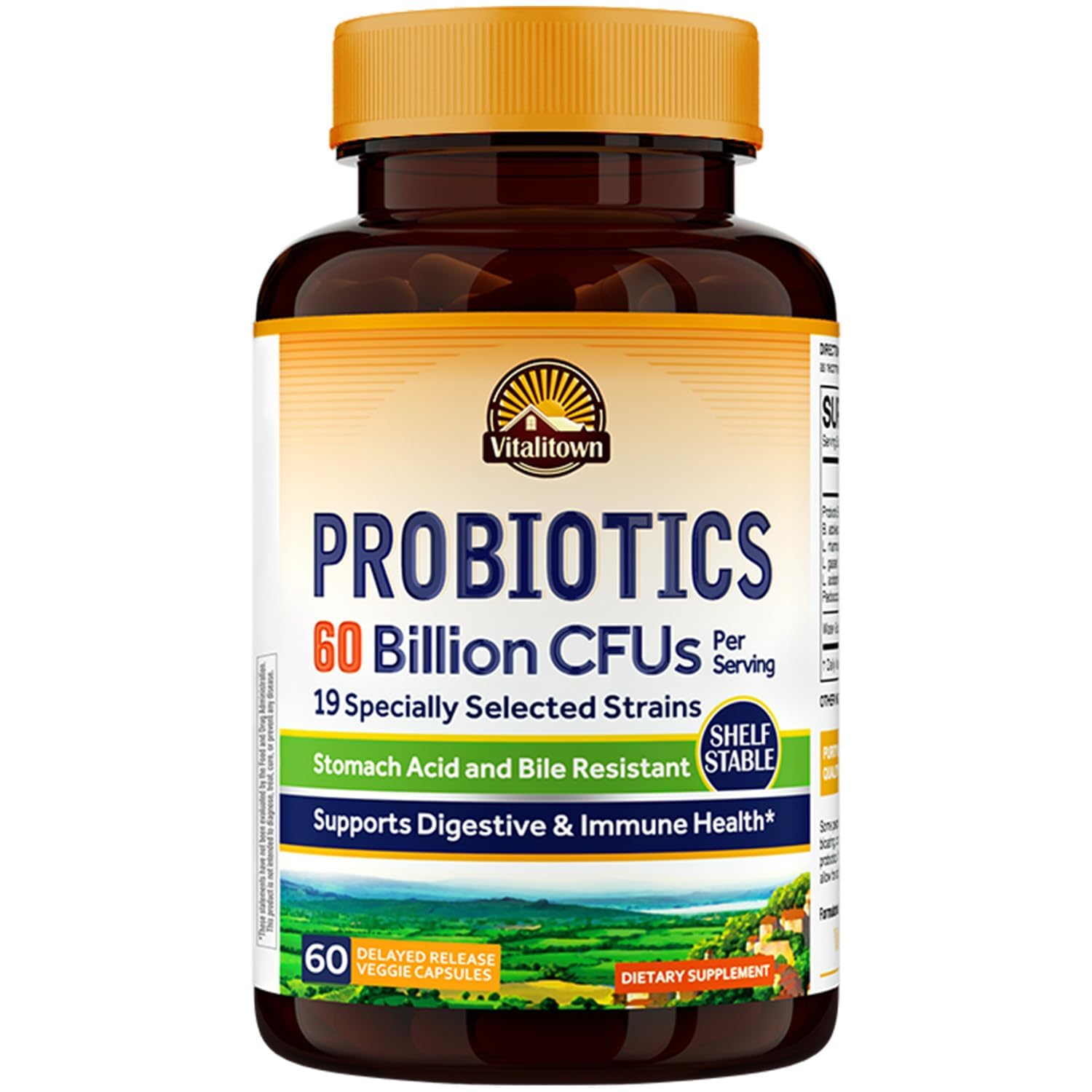 Vitalitown Probiotics + Prebiotics 60 Billion CFUs 19 Strains Delayed Release Veg Capsules 60 Count