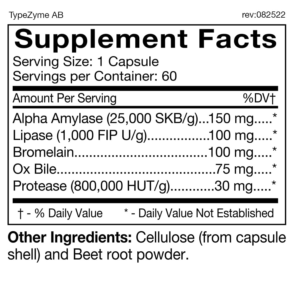 D'Adamo Personalized Nutrition TypeZyme Digestive Enzyme (Blood Type AB) Capsule 60 Count