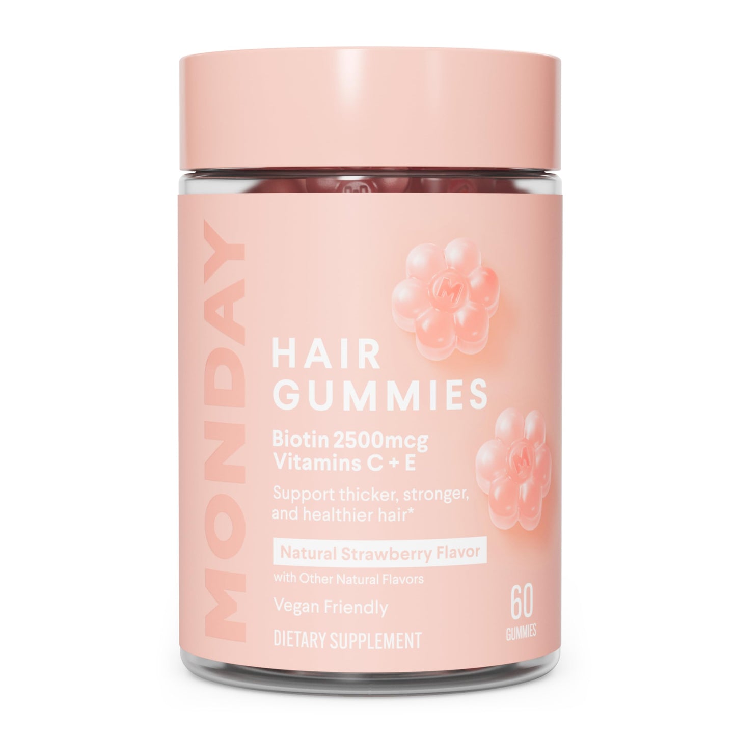 MONDAY HAIRCARE Hair Gummies with Biotin 2500 mcg, Vitamin C & Vitamin E for Thicker, Stronger Hair, 60 Gummies