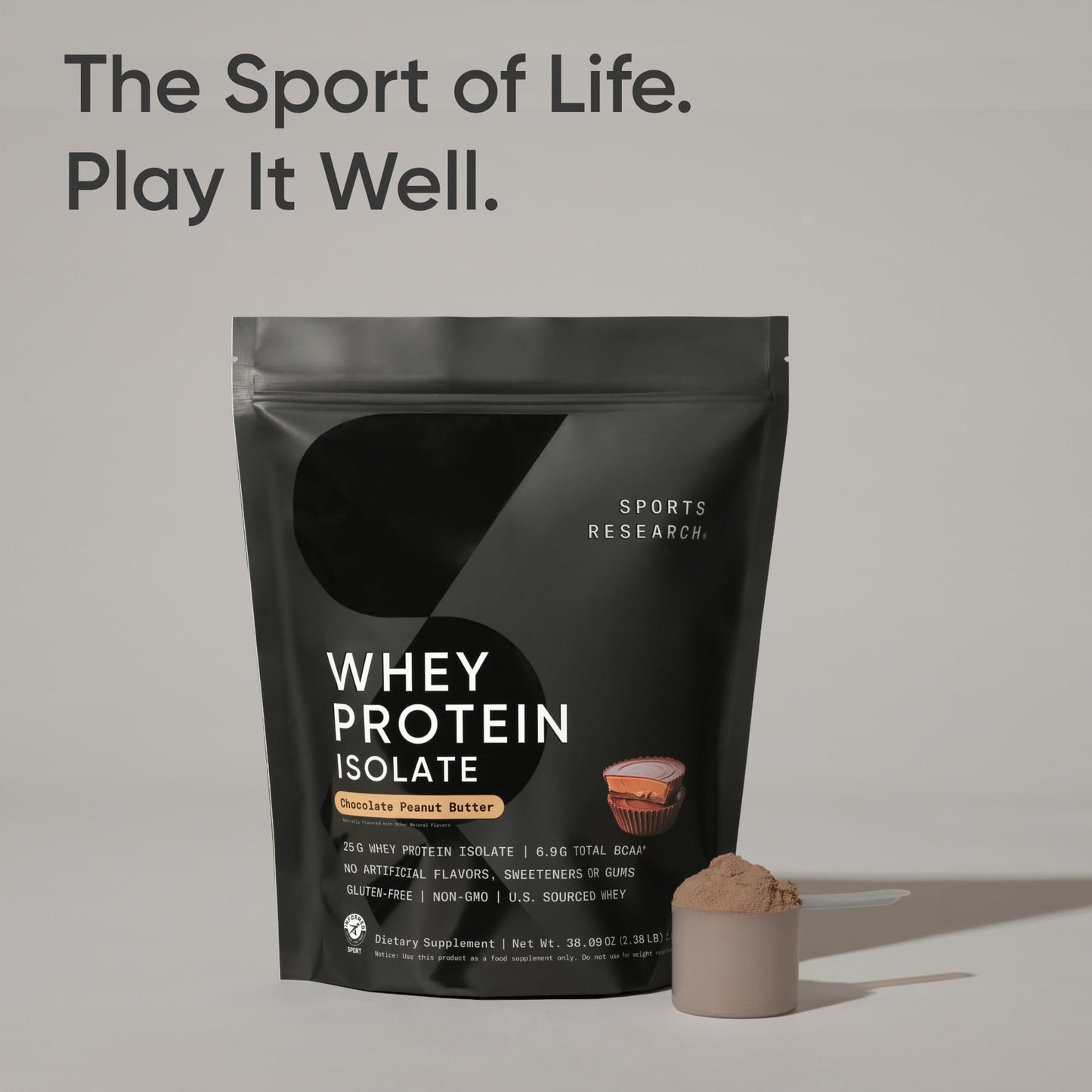 Sports Research 100% Whey Protein Isolate Chocolate Peanut Butter Protein Powder, 2.38 Pound
