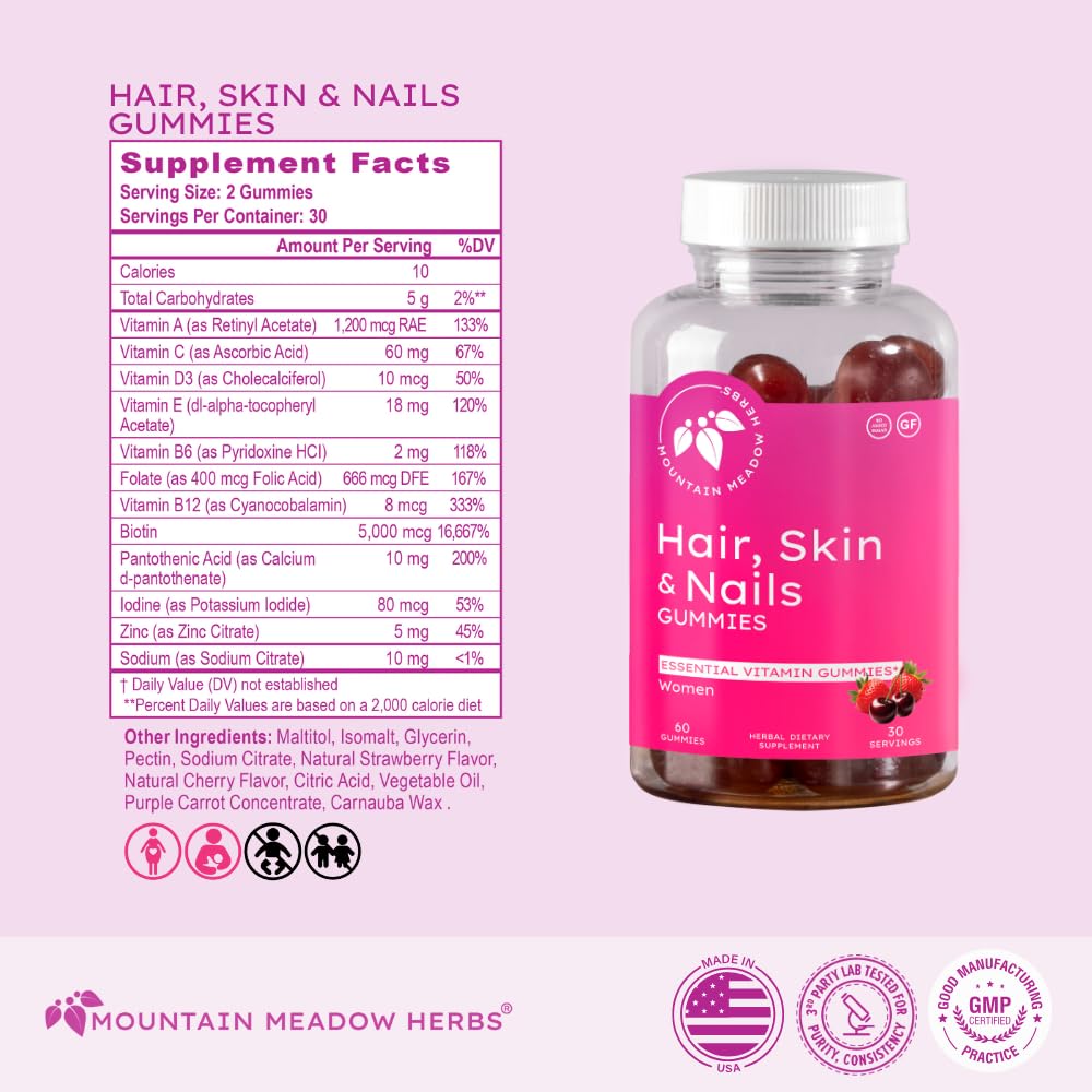 Mountain Meadow Herbs Hair, Skin and Nails Gummies, 60 Count