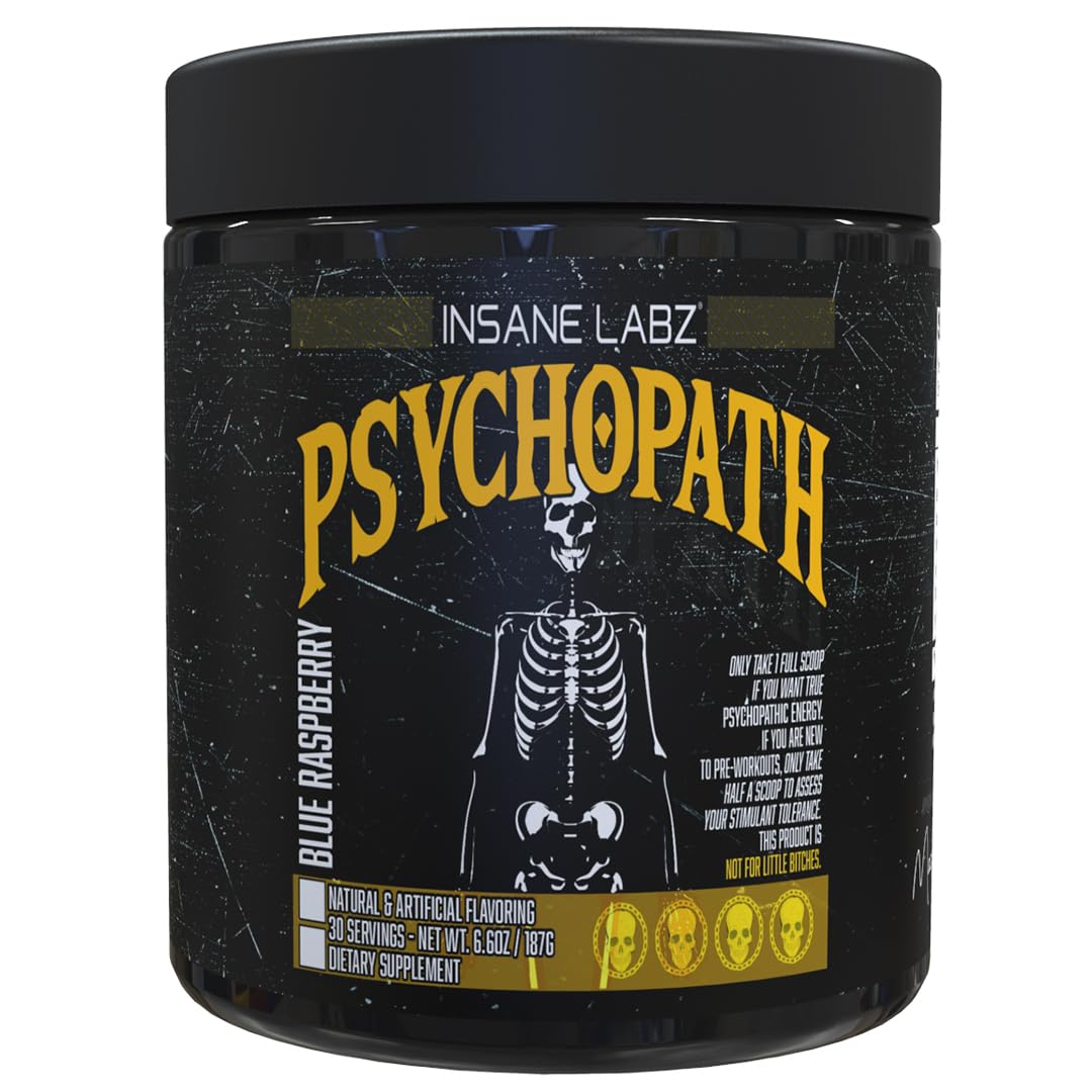 Insane Labz Psychopath Preworkout Powder, Blue Raspberry, 30 Servings