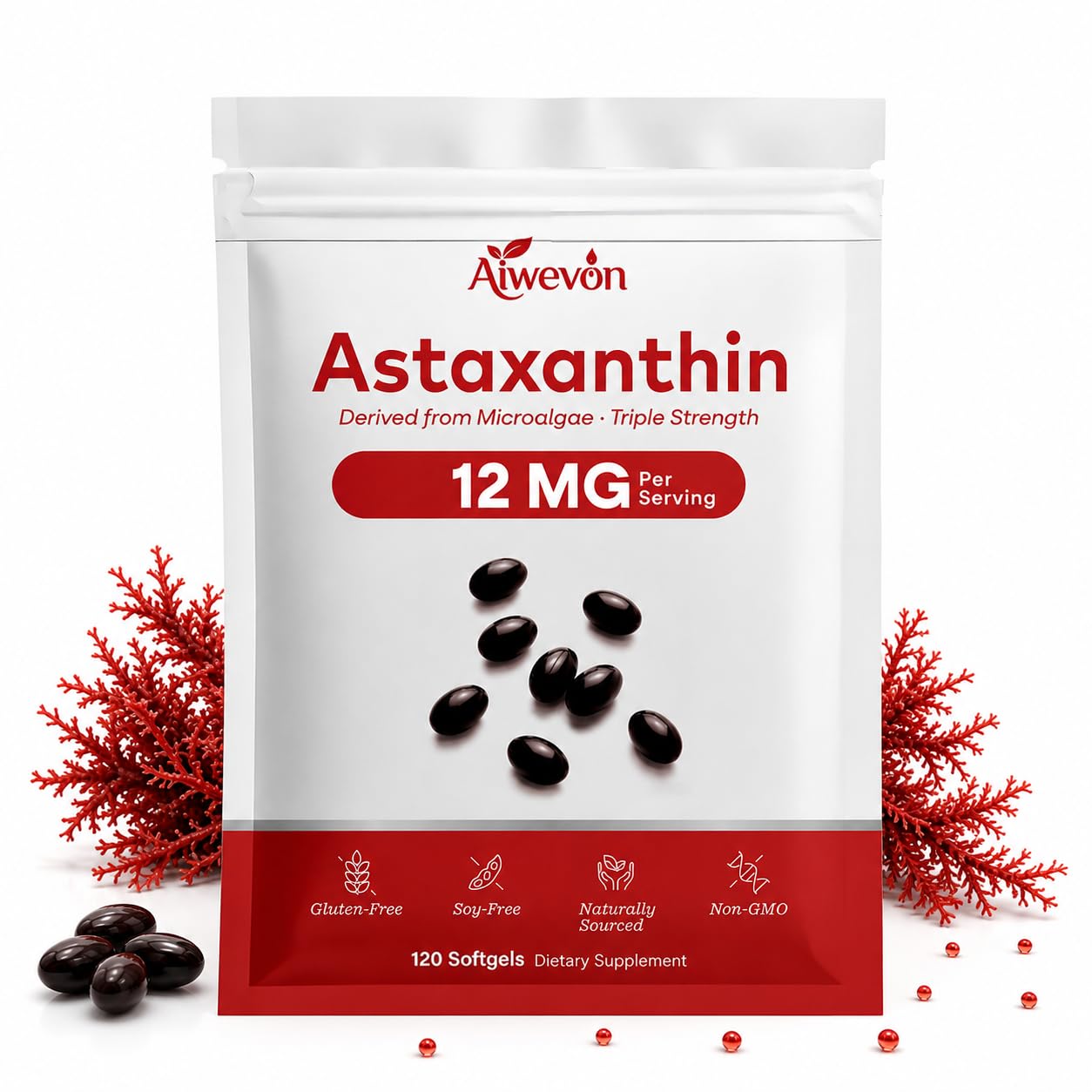 Aiwevon Astaxanthin Supplement 12mg Softgels, 120 Count