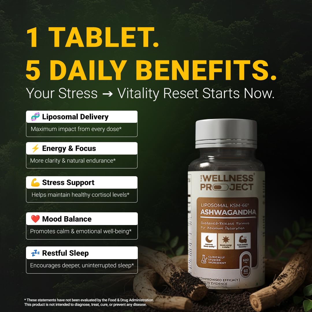 The Wellness Project Liposomal KSM-66 Ashwagandha 600mg (Root-only Extract) Tablets 180
