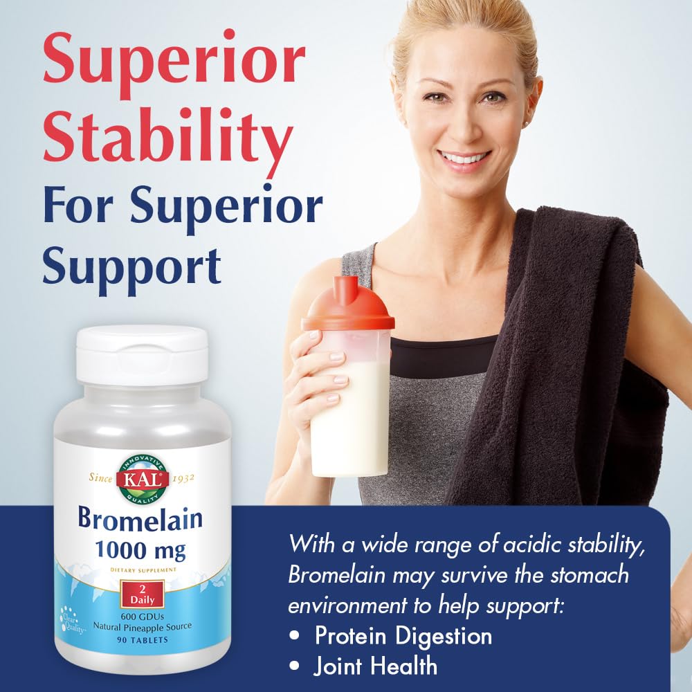 KAL Bromelain 1000 mg Tablets, 90 Count