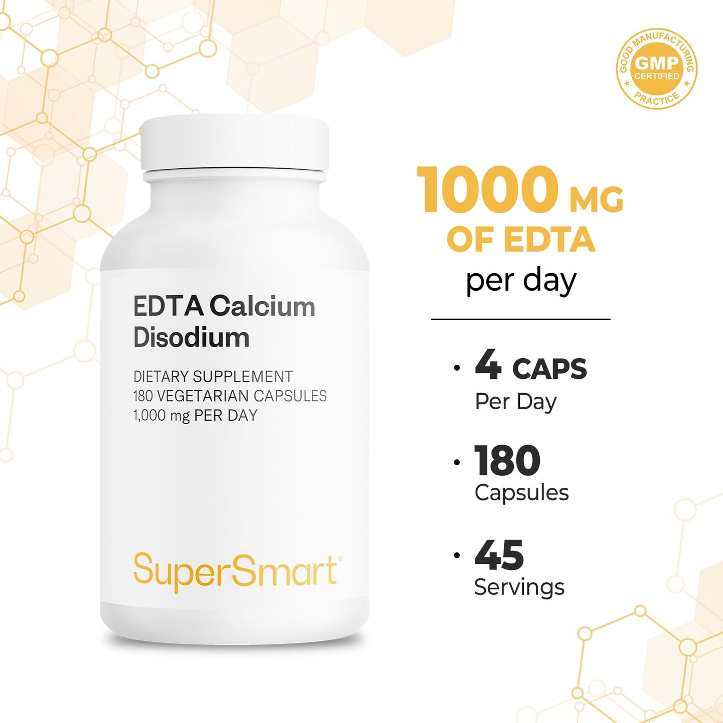 Supersmart Calcium Disodium EDTA Supplement 1000mg per Day 180 Capsules