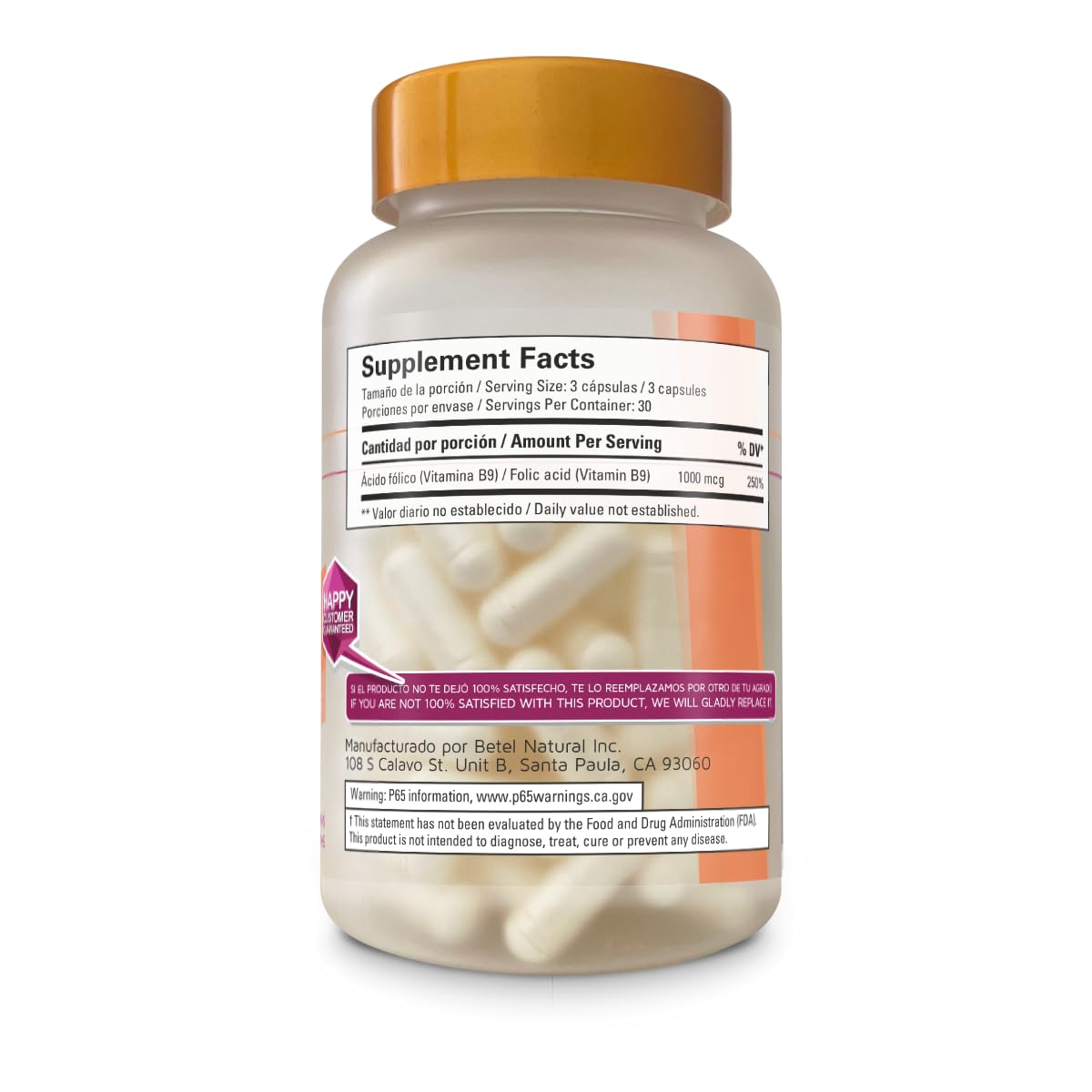 Betel Natural Folic Acid 1000 mcg Capsules - 90 Capsules