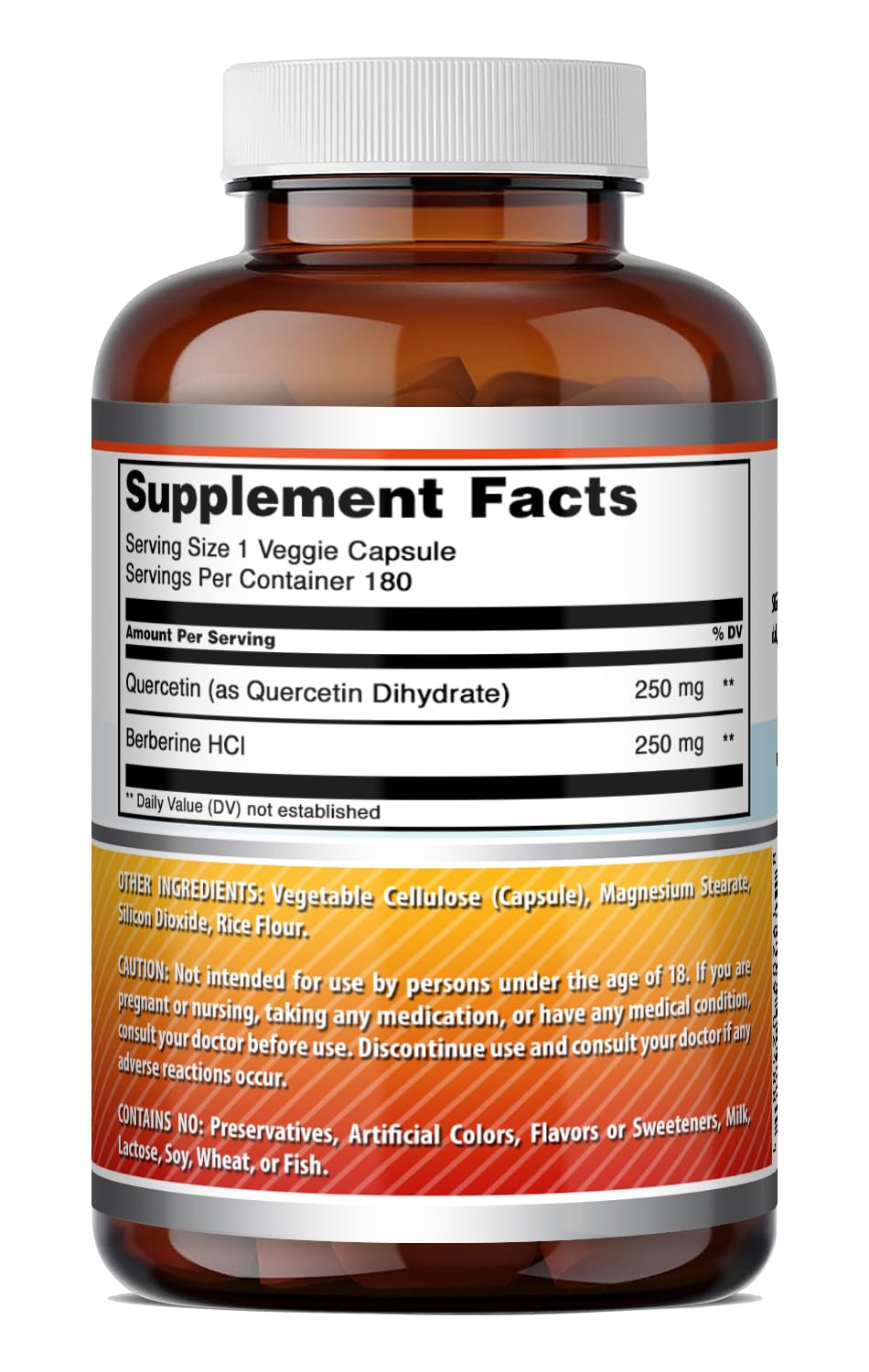Amazing Nutrition Amazing Formulas Quercetin Berberine - 250mg Berberine and 250mg Quercetin, 180 Capsules