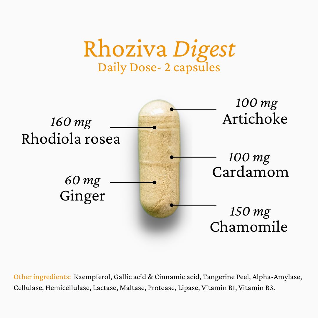 Rhoziva Digest Gut Health Supplement with Digestive Enzymes Capsules 60