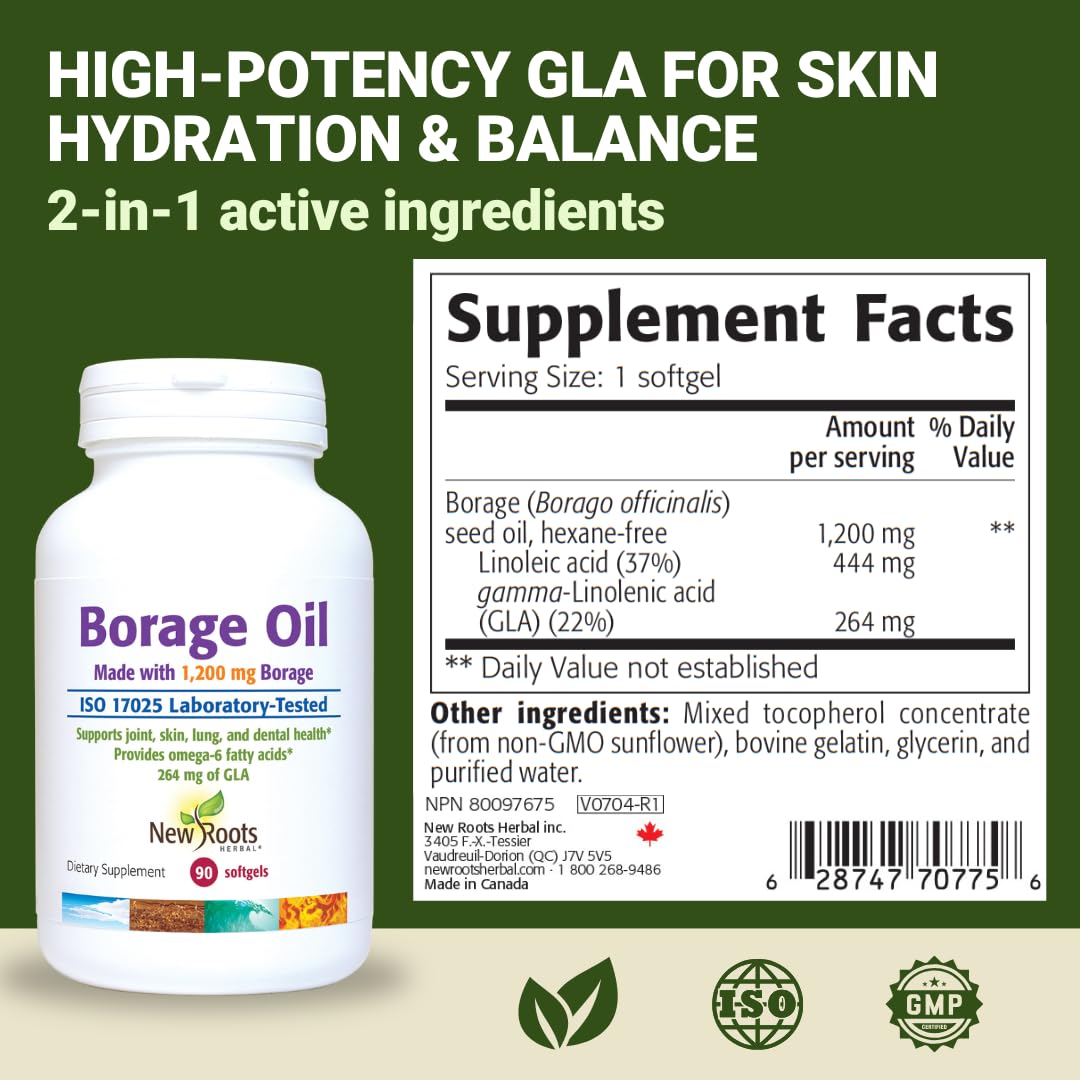 New Roots Herbal Borage Oil Softgels 1200 mg, 90 Count