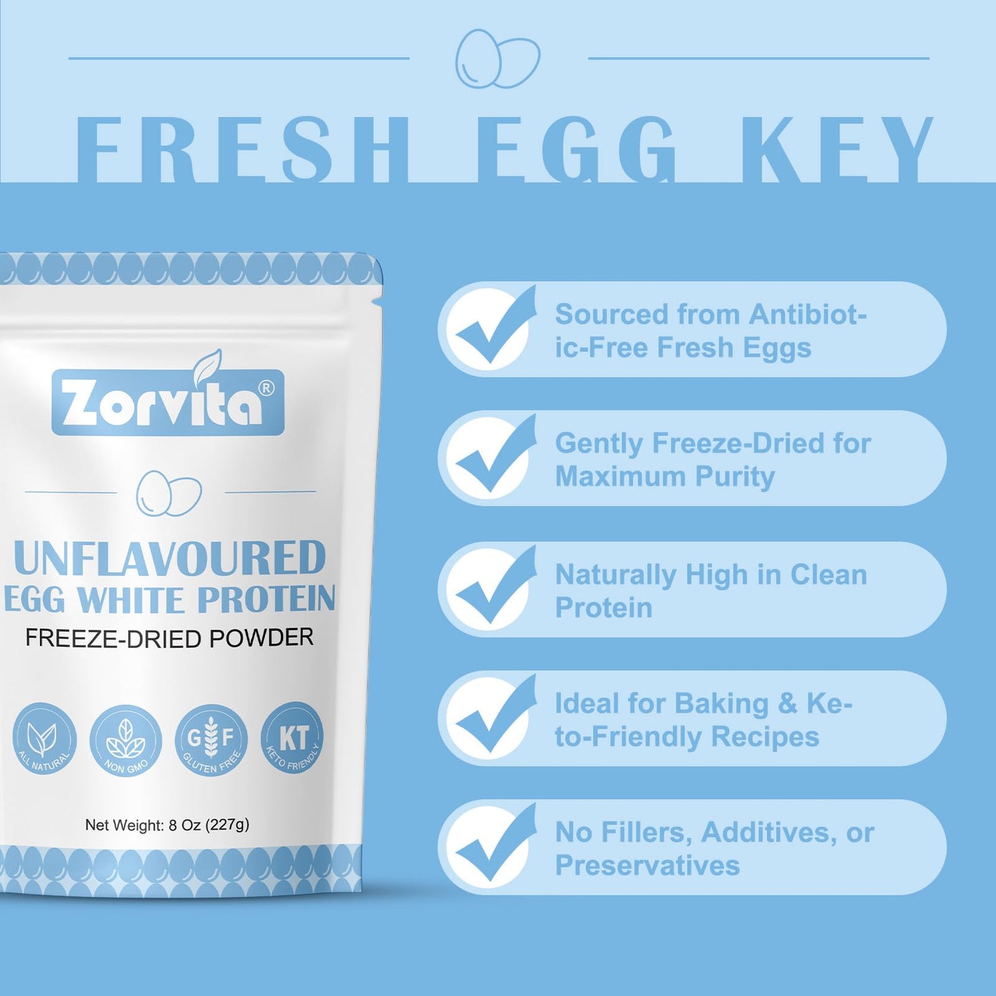 Zorvita Freeze-dried Egg White Powder 8 oz