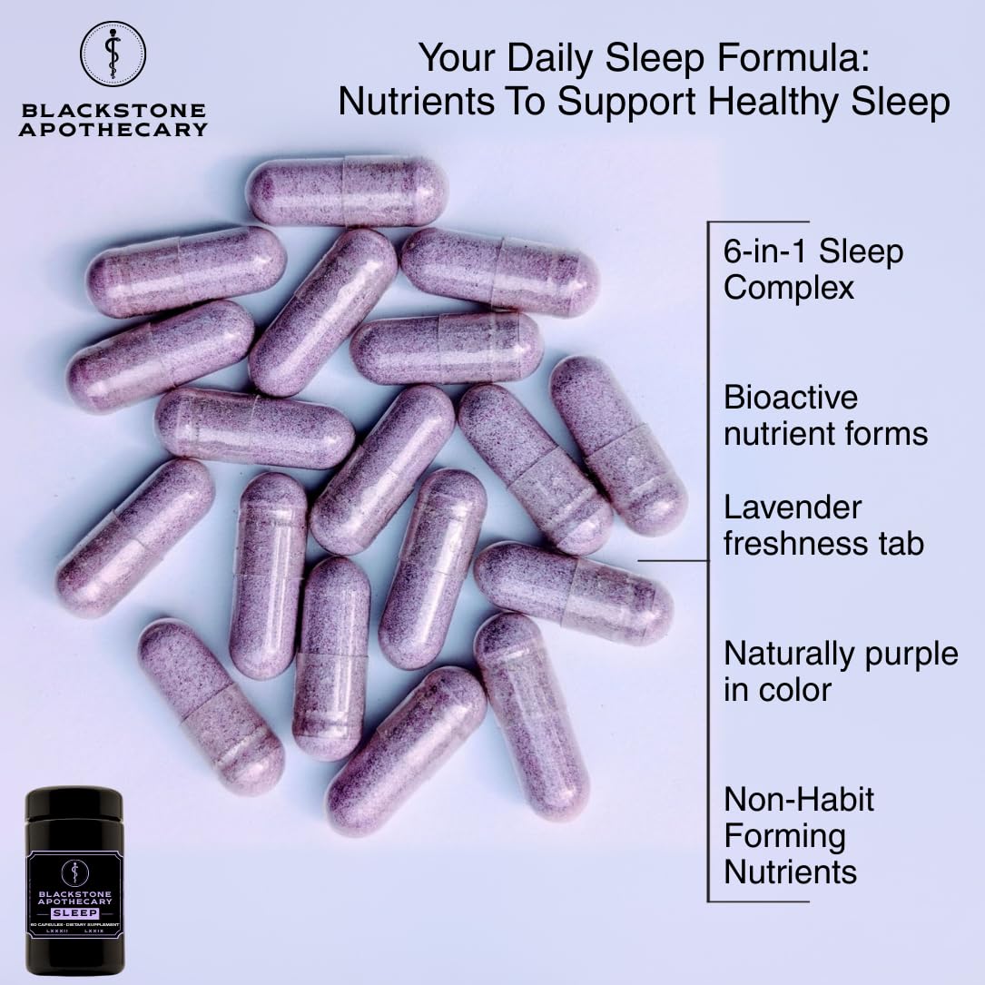 Blackstone Apothecary Sleep Supplement with Magnesium Glycinate, L-Theanine, GABA, Active B6 (P5P), Zinc Glycinate Capsules 60