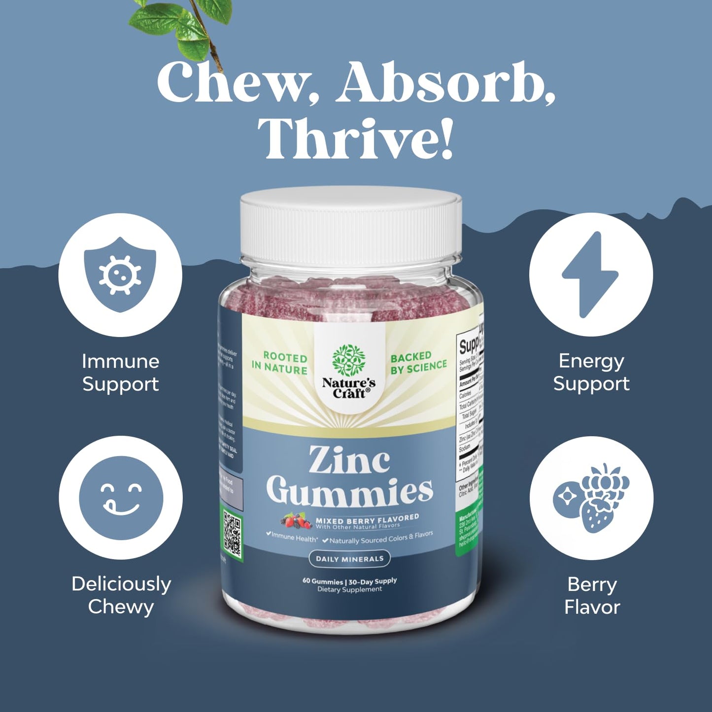 Nature's Craft Extra Strength Zinc Gummies for Adults, 60 Count