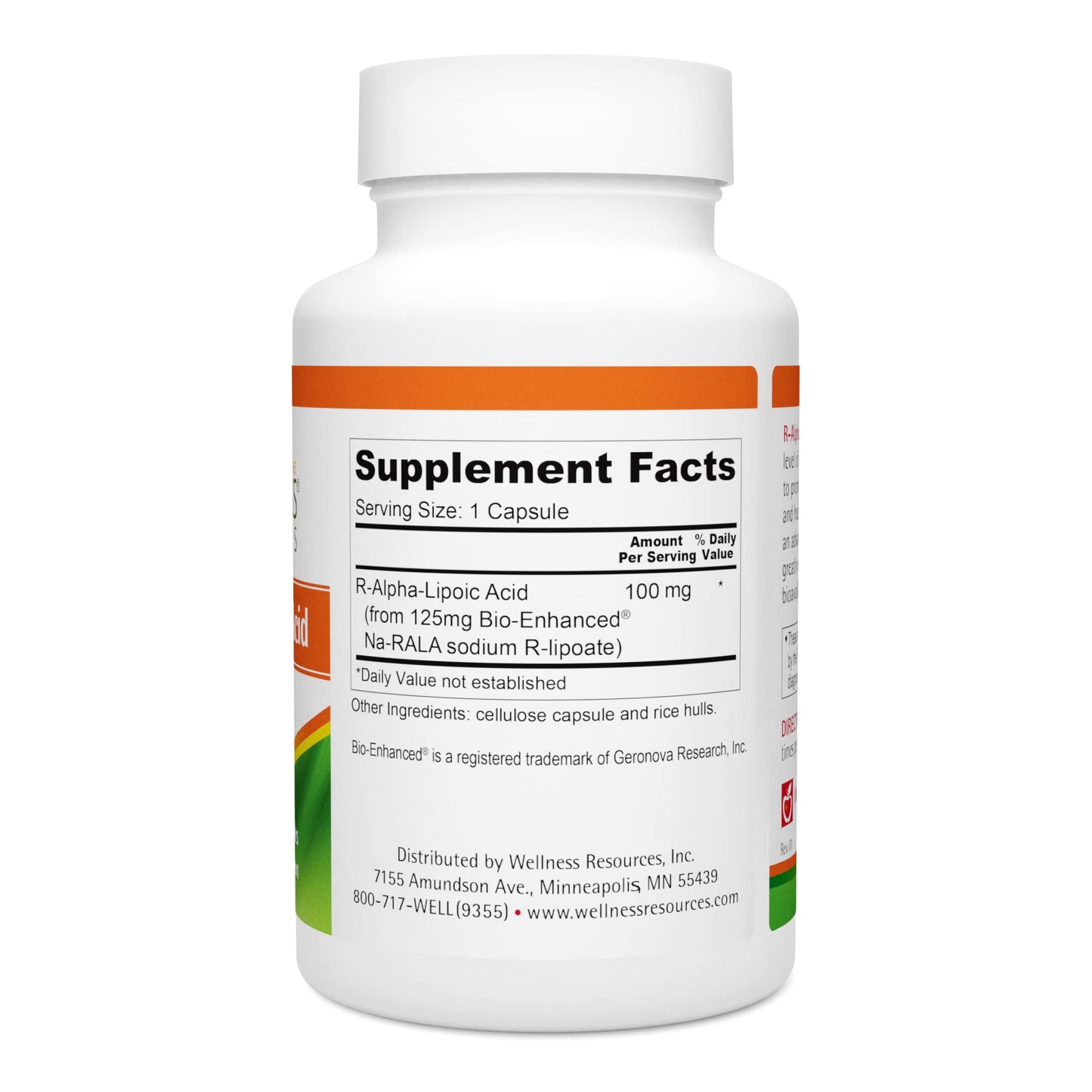 Wellness Resources R Alpha Lipoic Acid RALA Supplement 90 Capsules