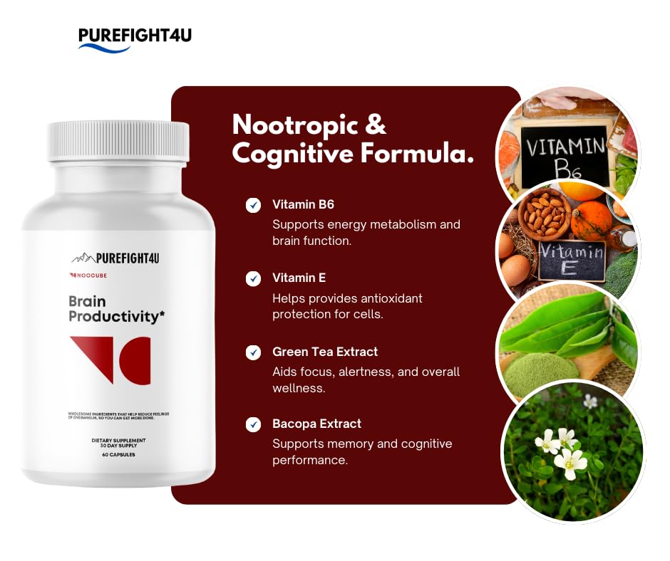PureFight4U Brain Productivity Supports Focus, Memory & Cognitive Function Capsules 60 Count