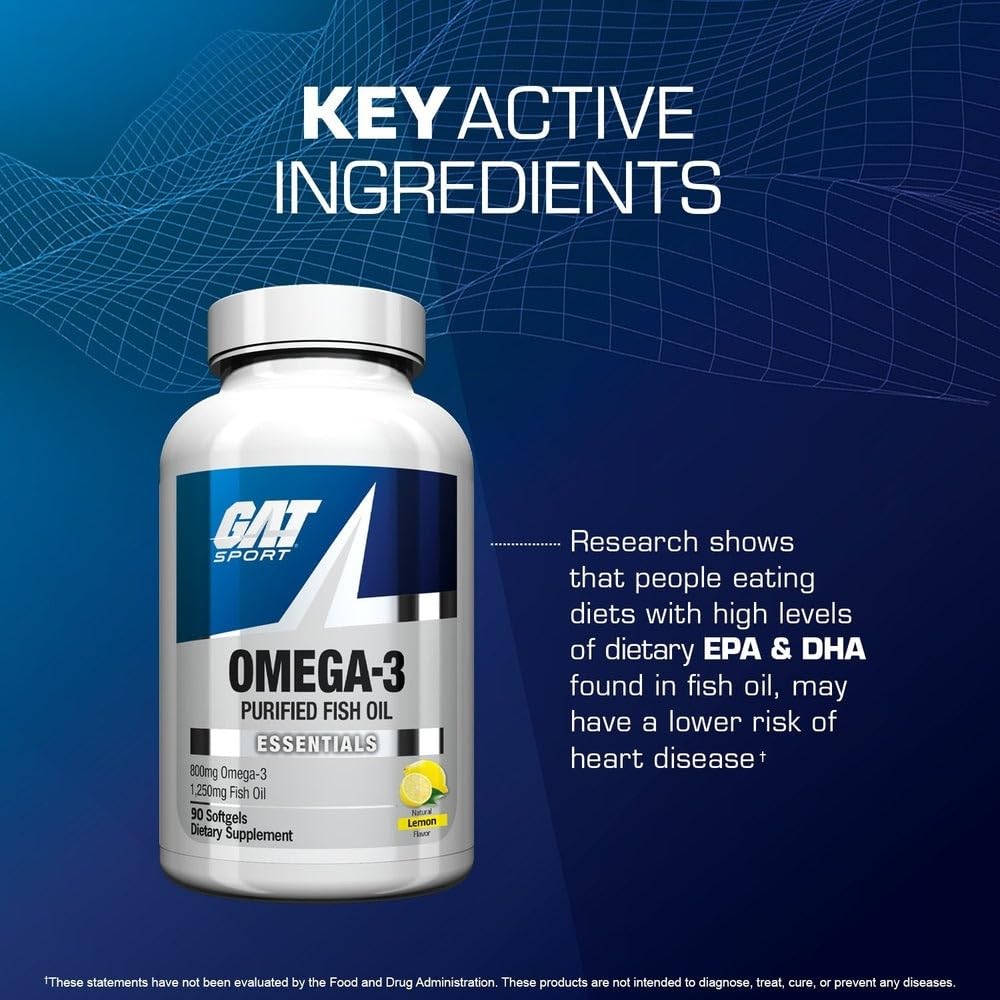 GAT SPORT Essentials Omega-3 Purified Fish Oil Softgels 90 Count