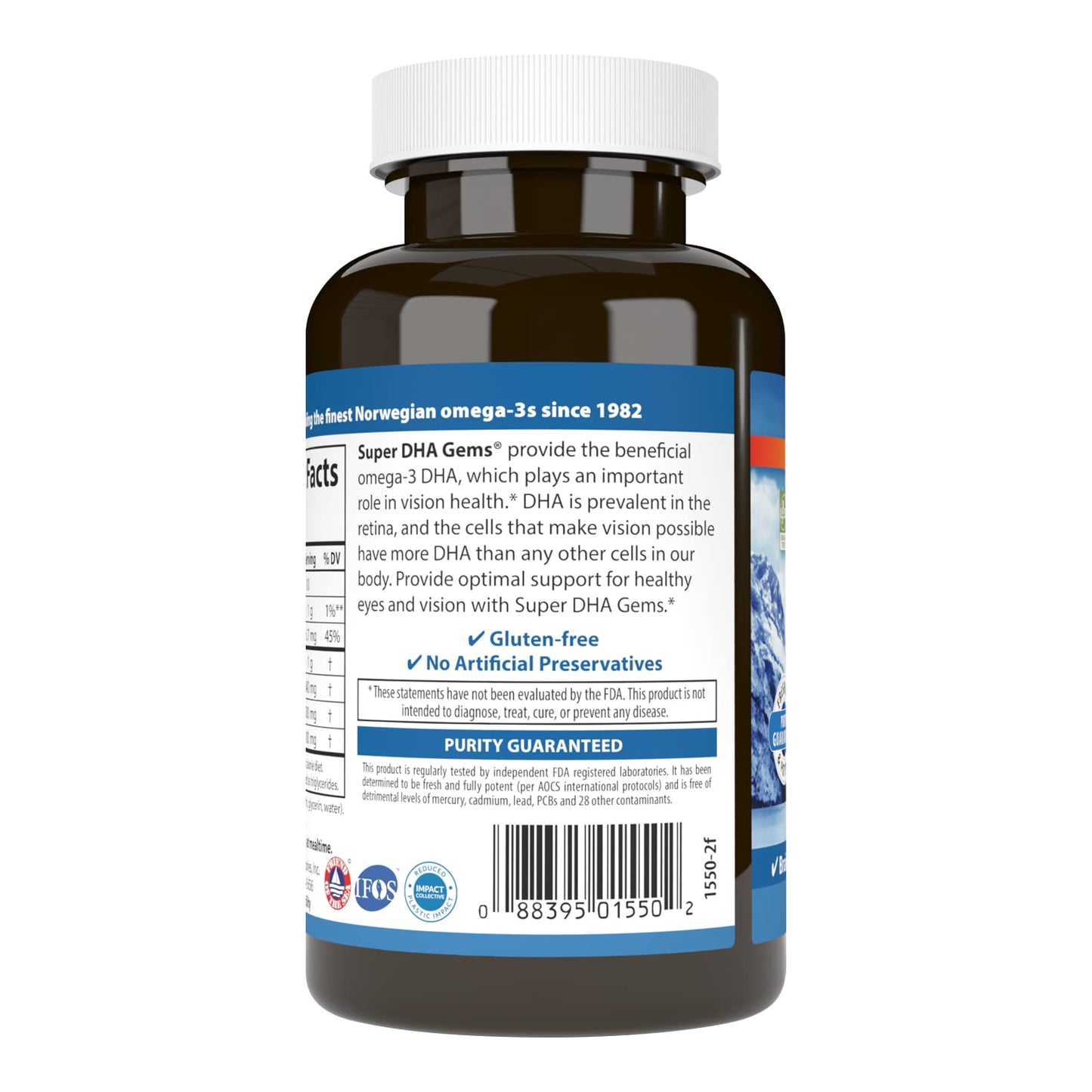 Carlson Super DHA Gems Softgels, 500 mg DHA, Norwegian Fish Oil, Wild-Caught, Sustainably Sourced, Cognitive Health, 60 Softgels