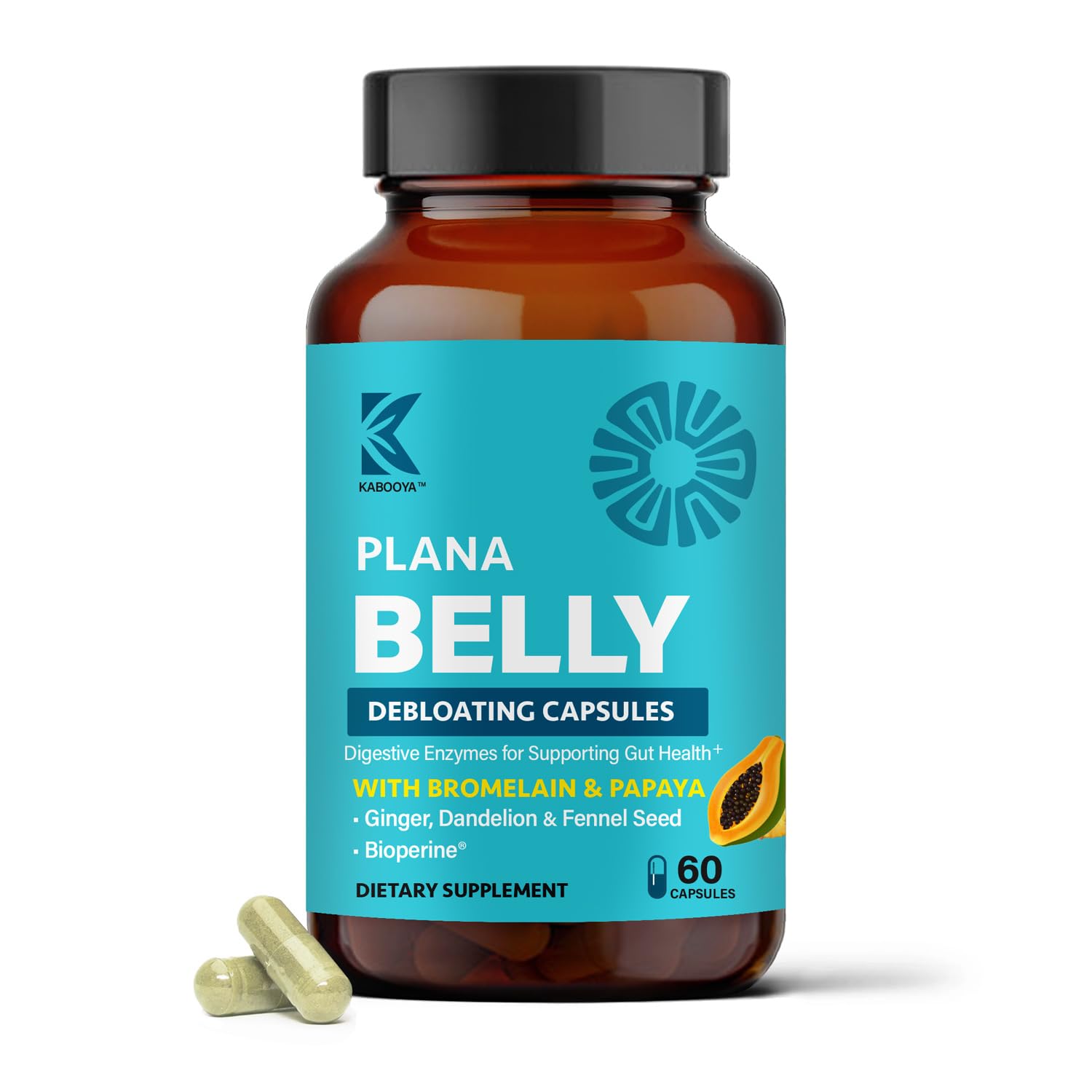 Kabooya Plana Belly Debloating Supplement Capsules, 90 Count