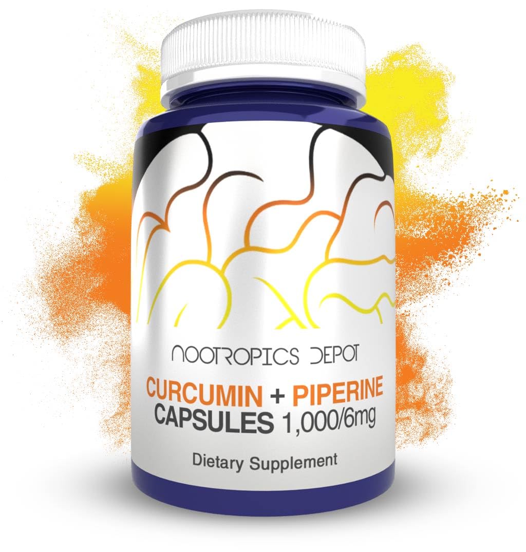 Nootropics Depot Curcumin + Piperine Capsules, 1000mg Curcumin + 6mg Piperine, 180 Count