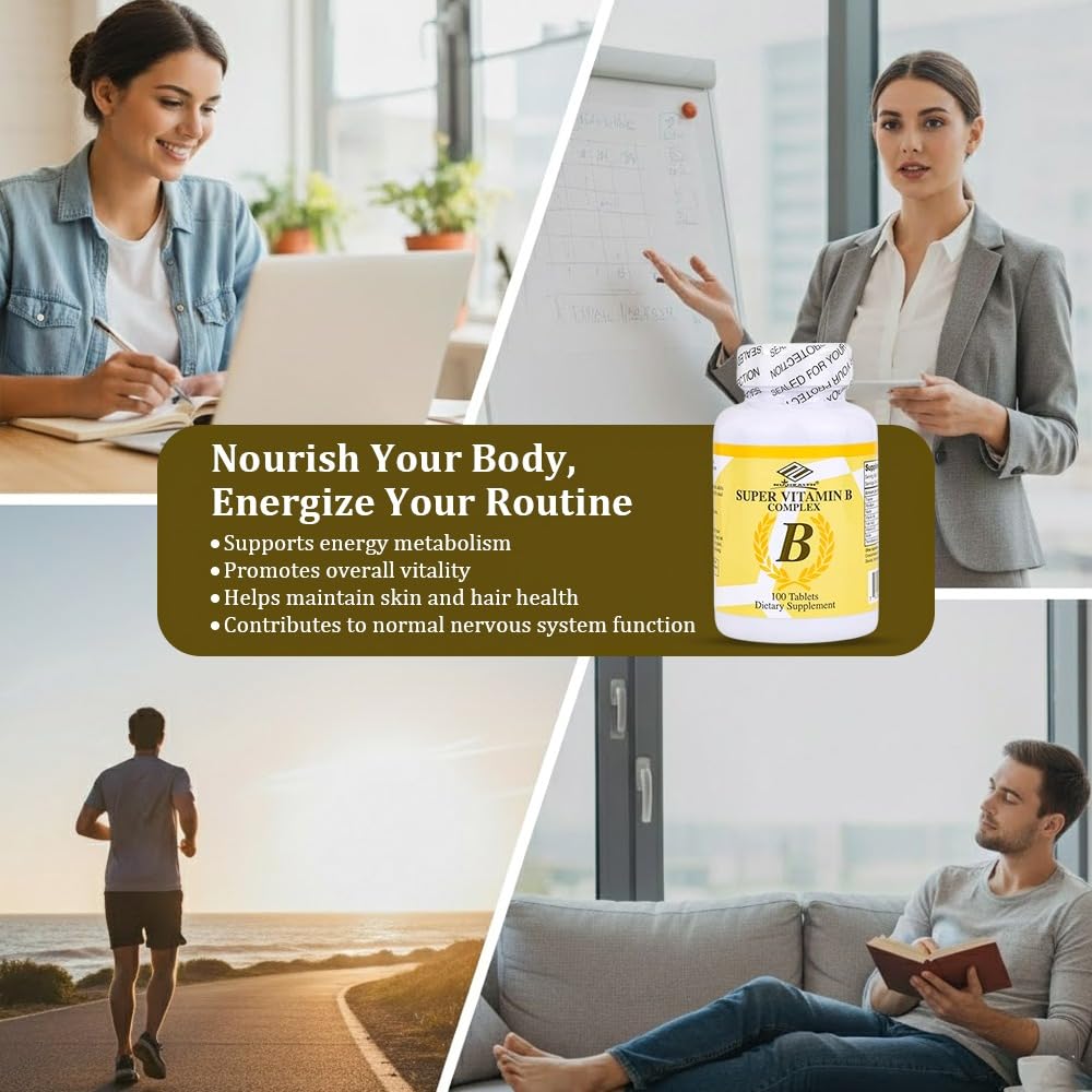 Nu-Health Super Vitamin B Complex, B12, B6 & Folic Acid Tablets, 100 Count