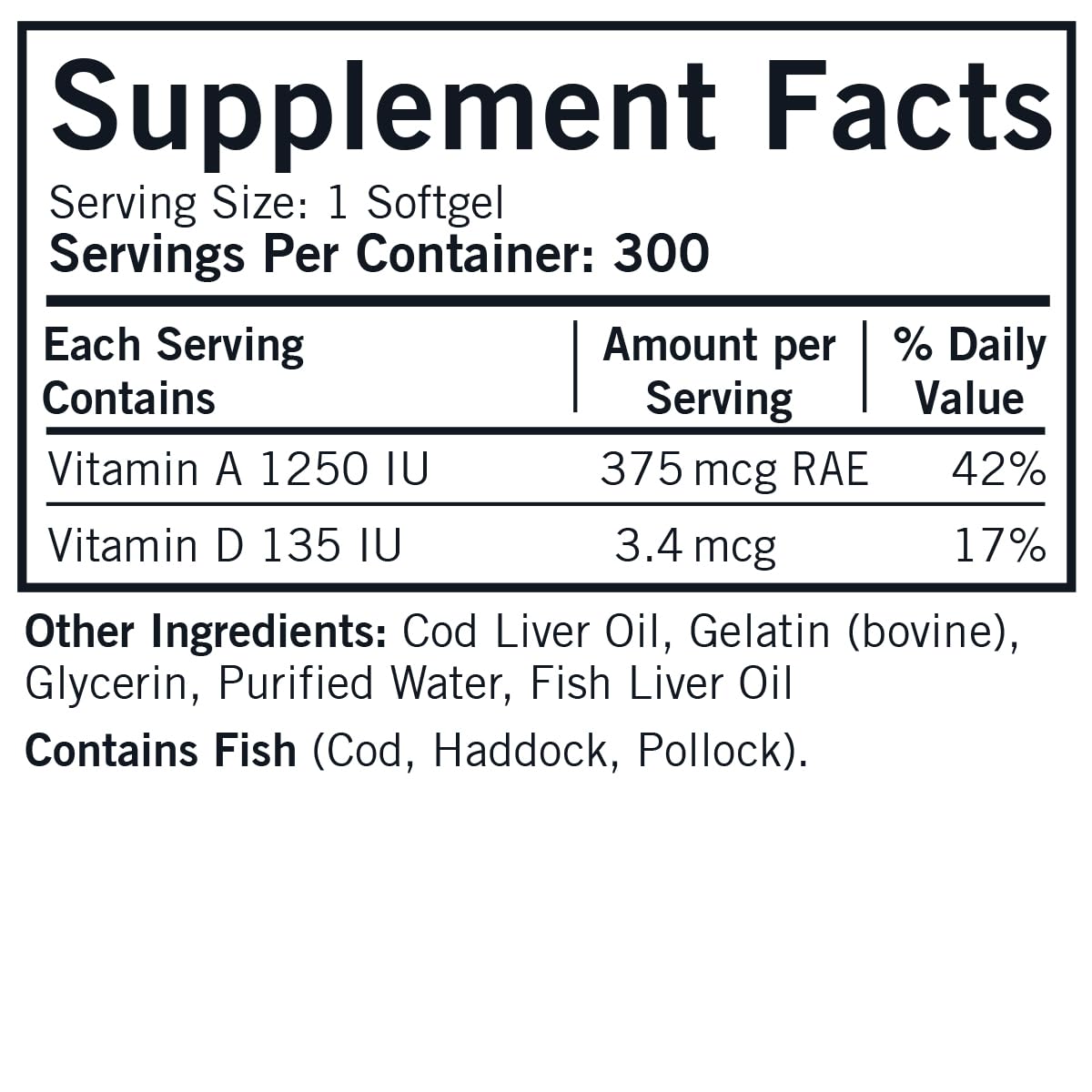 Kirkman Cod Liver Oil with Vitamin A & D Softgels, 300