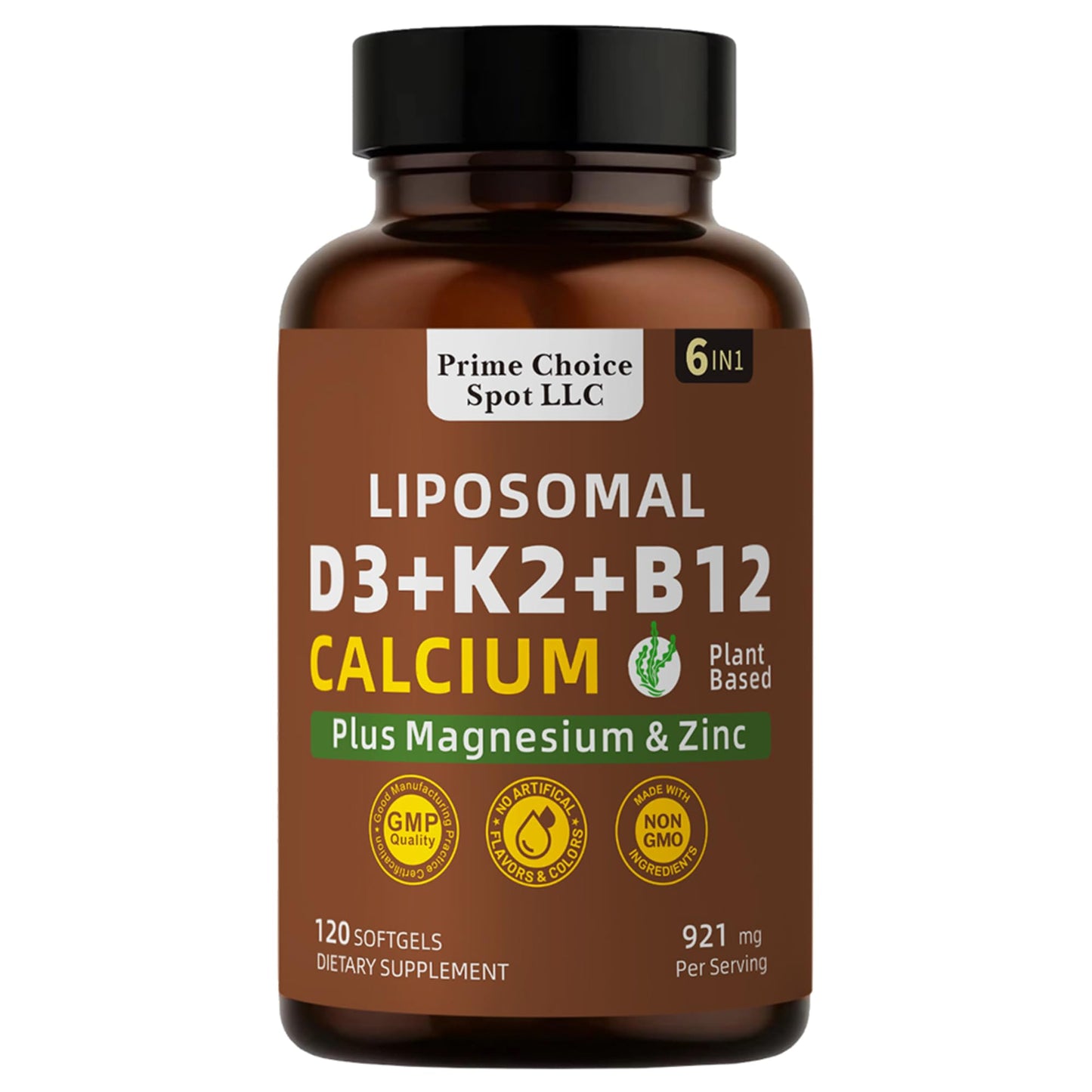Prime Choice Spot LLC Vitamin D3 K2 B12 with Calcium Magnesium Zinc 5000 IU Softgels 120