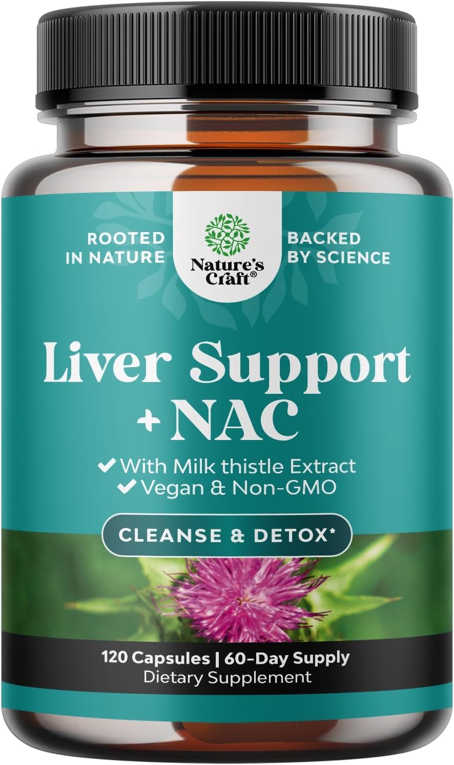 Natures Craft Liver Support NAC Supplement with Milk Thistle, 120 Capsules
