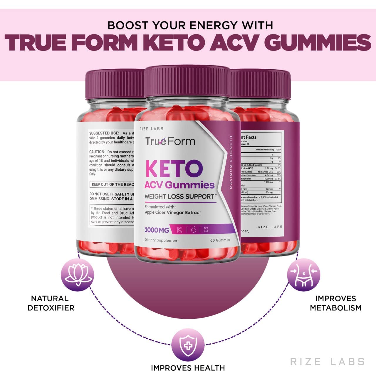 Rize Labs True Form Keto ACV Gummies, 60 Gummies