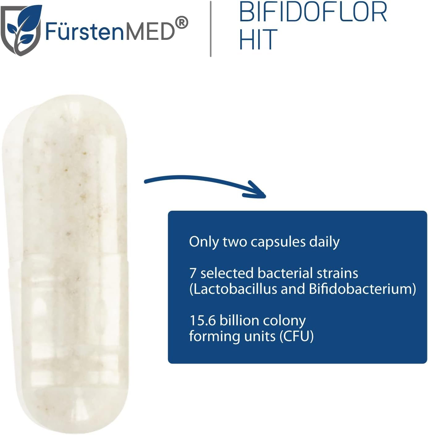 FürstenMED Bifidoflor HIT – Low Histamine Probiotic for Histamine Intolerance, Sensitive Gut & Digestive Health, 7-Strain Lactobacillus & Bifidobacterium, 15.6B CFU, Vegan, 60 Capsules