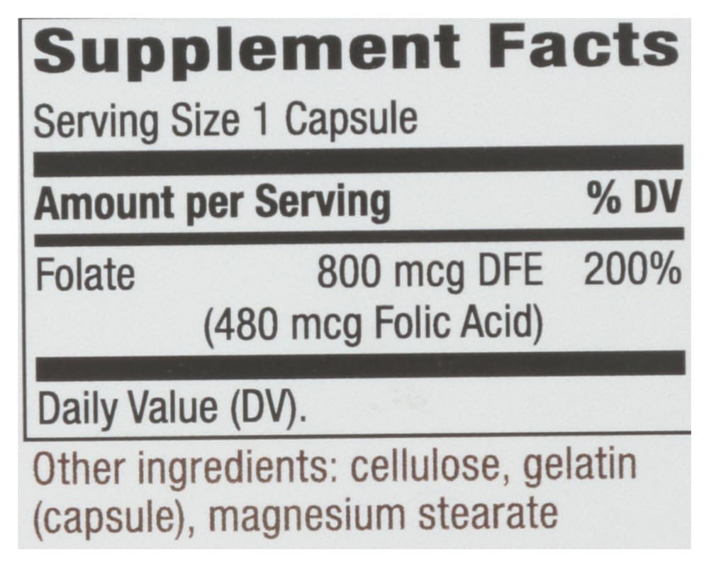 Nature's Way Folic Acid 800 mcg Capsule, 1 Count