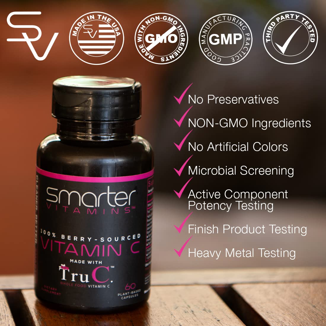 SmarterVitamins Whole Food Vitamin C from 11 Berries with Antioxidants 300 Capsules
