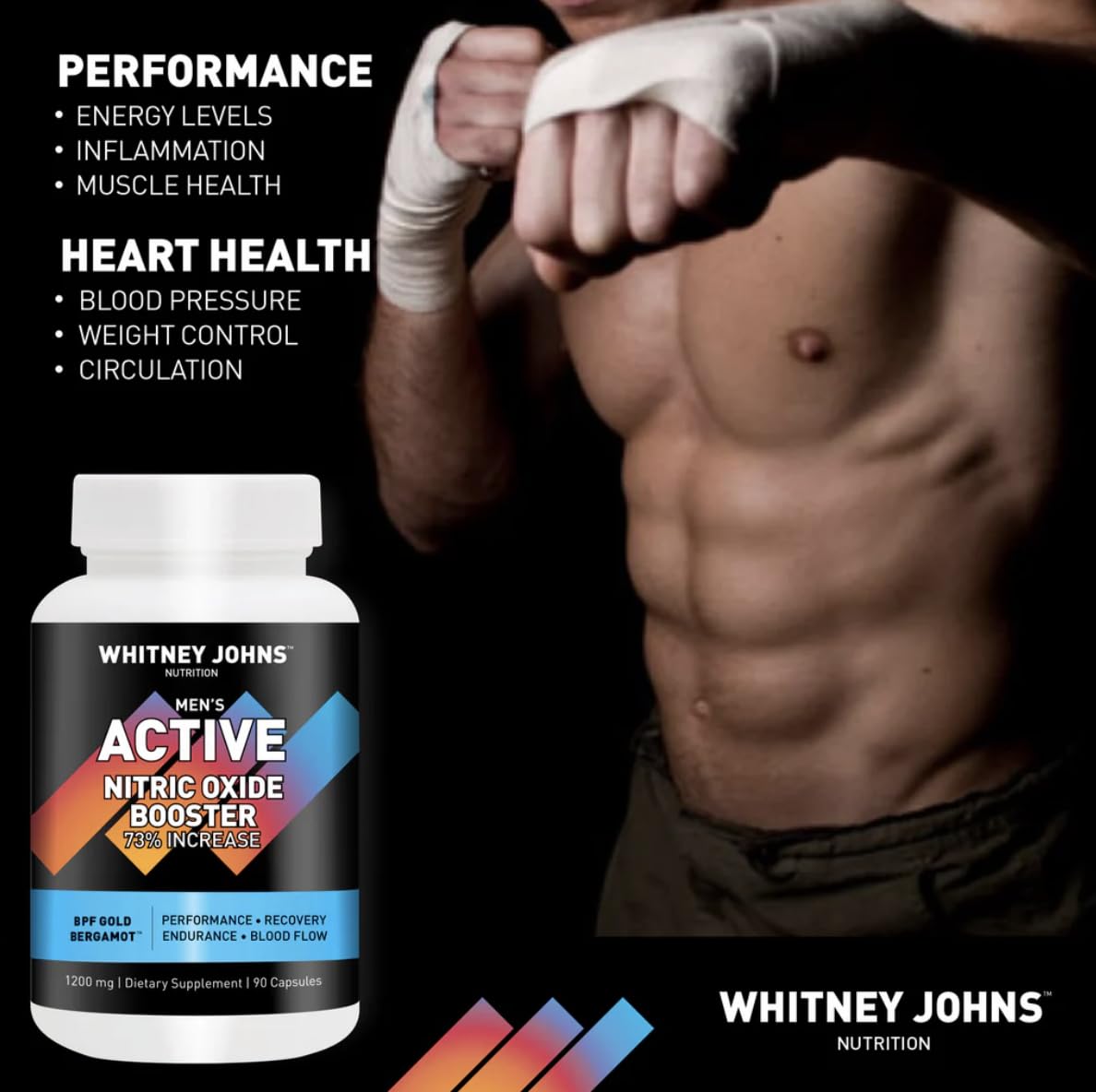 Whitney Johns Nutrition Men's Active Nitric Oxide & Blood Flow Support 90 Capsules