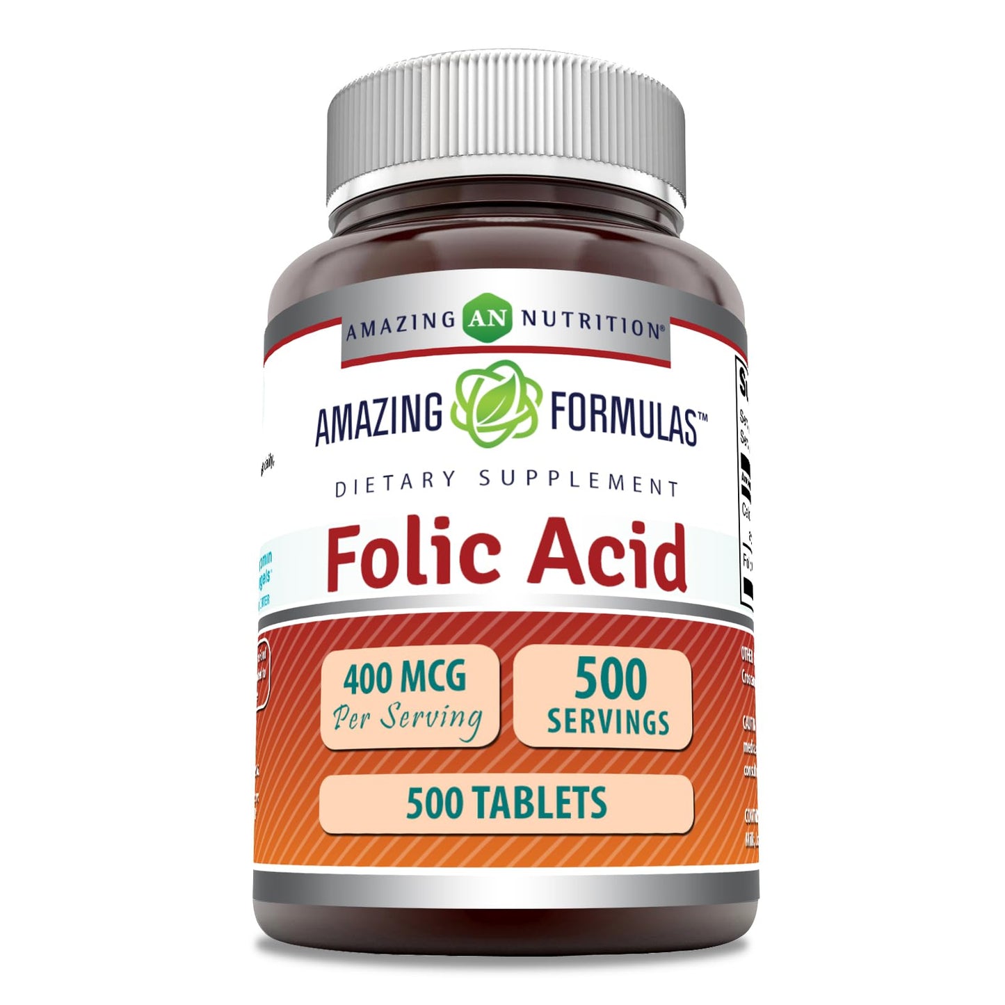 Amazing Nutrition Folic Acid (Vitamin B9) 400 mcg Tablets, 500 Count