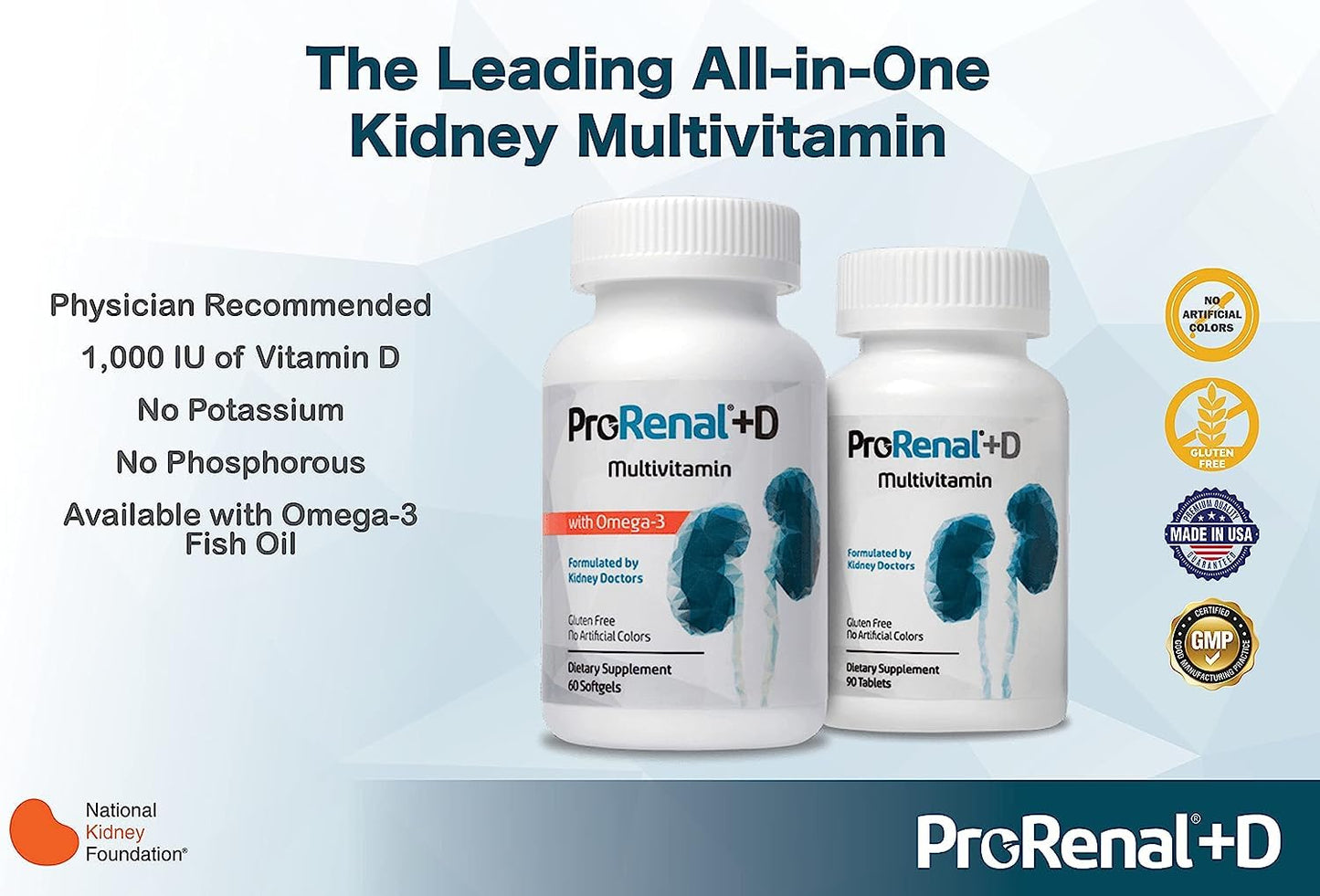 Nephroceuticals ProRenal+D with Omega-3 Fish Oil Kidney Multivitamin Softgels 60