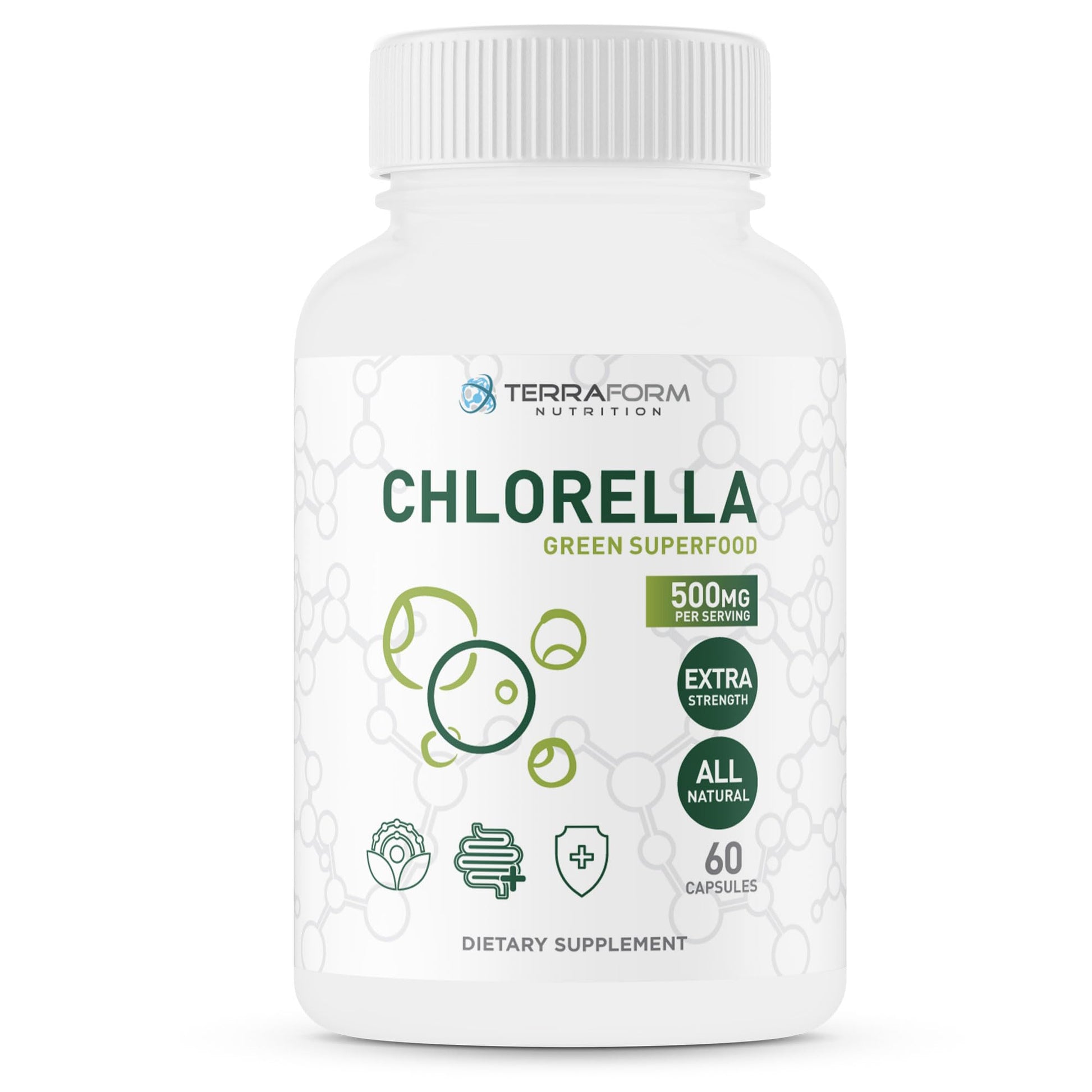TerraForm Nutrition Pure Chlorella Supplement Capsules, 60 Count