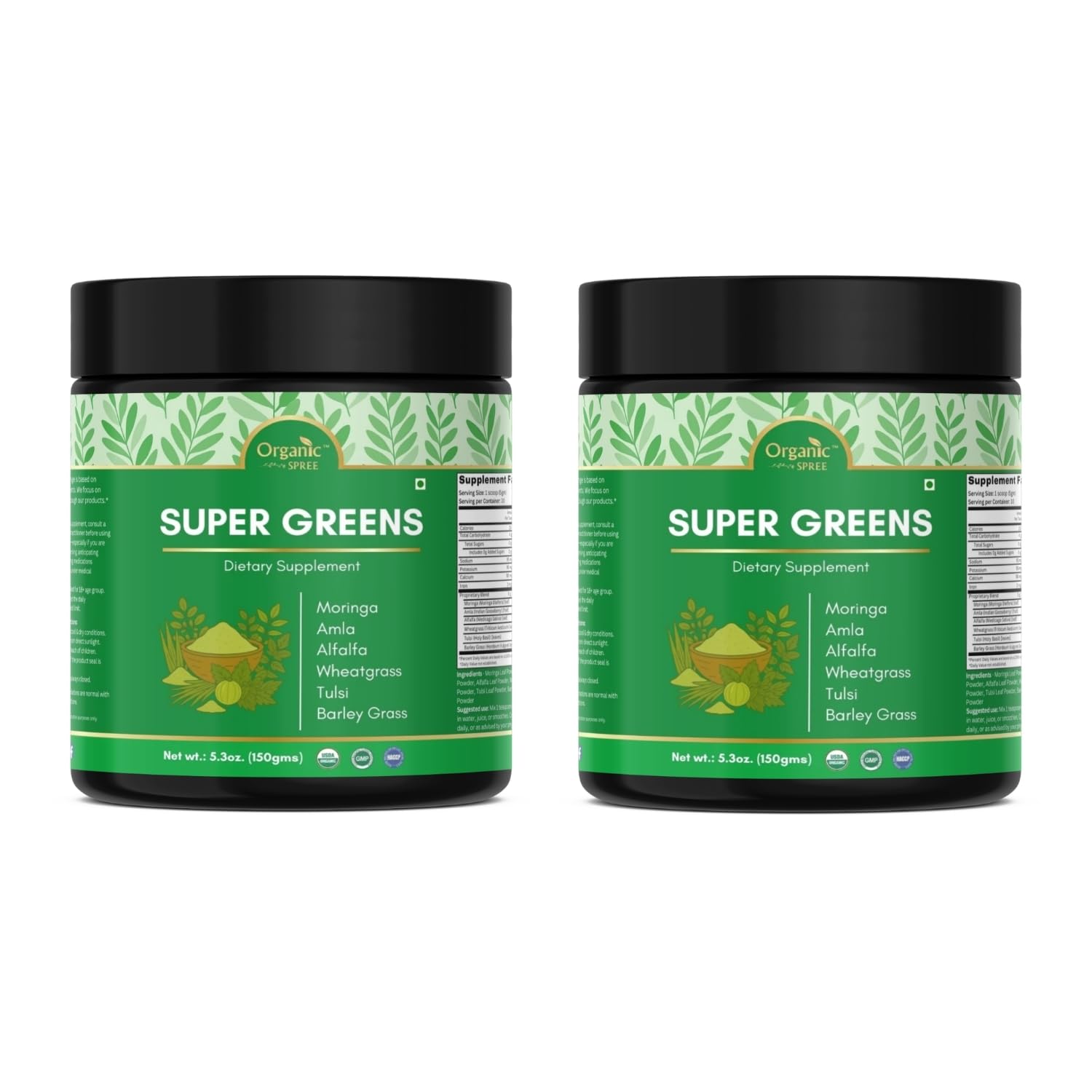 ORGANIC SPREE Super Greens Powder 10.6 oz (Pack of 2)