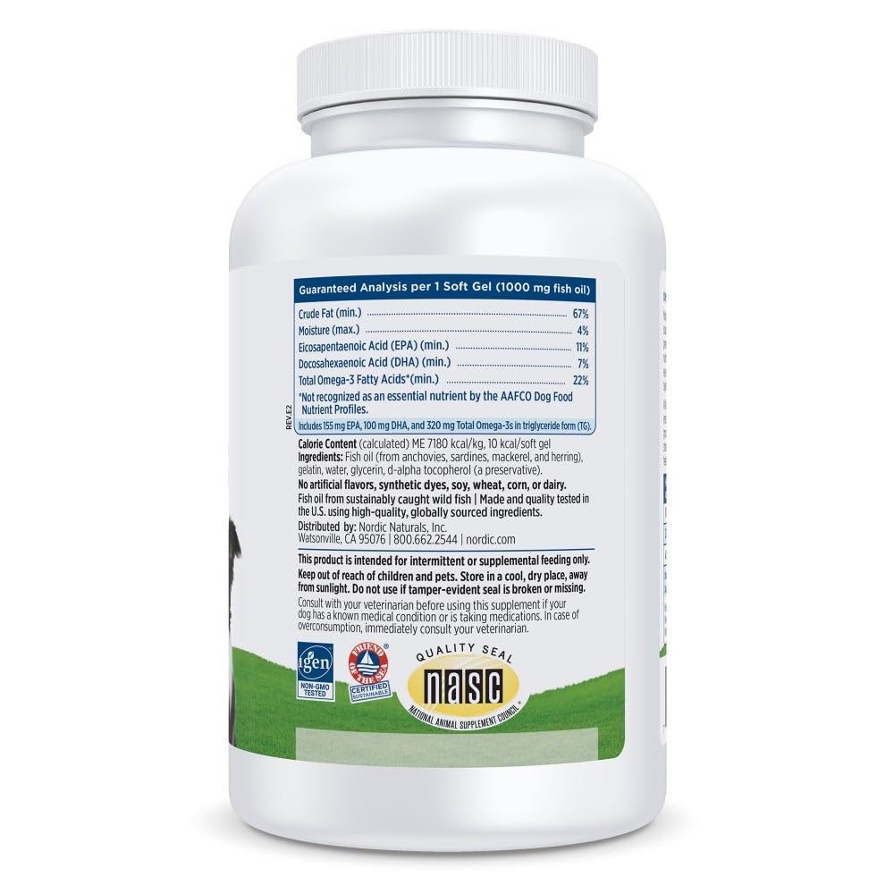 Nordic Naturals Omega-3 Fish Oil for Dogs with EPA + DHA Soft Gel 180