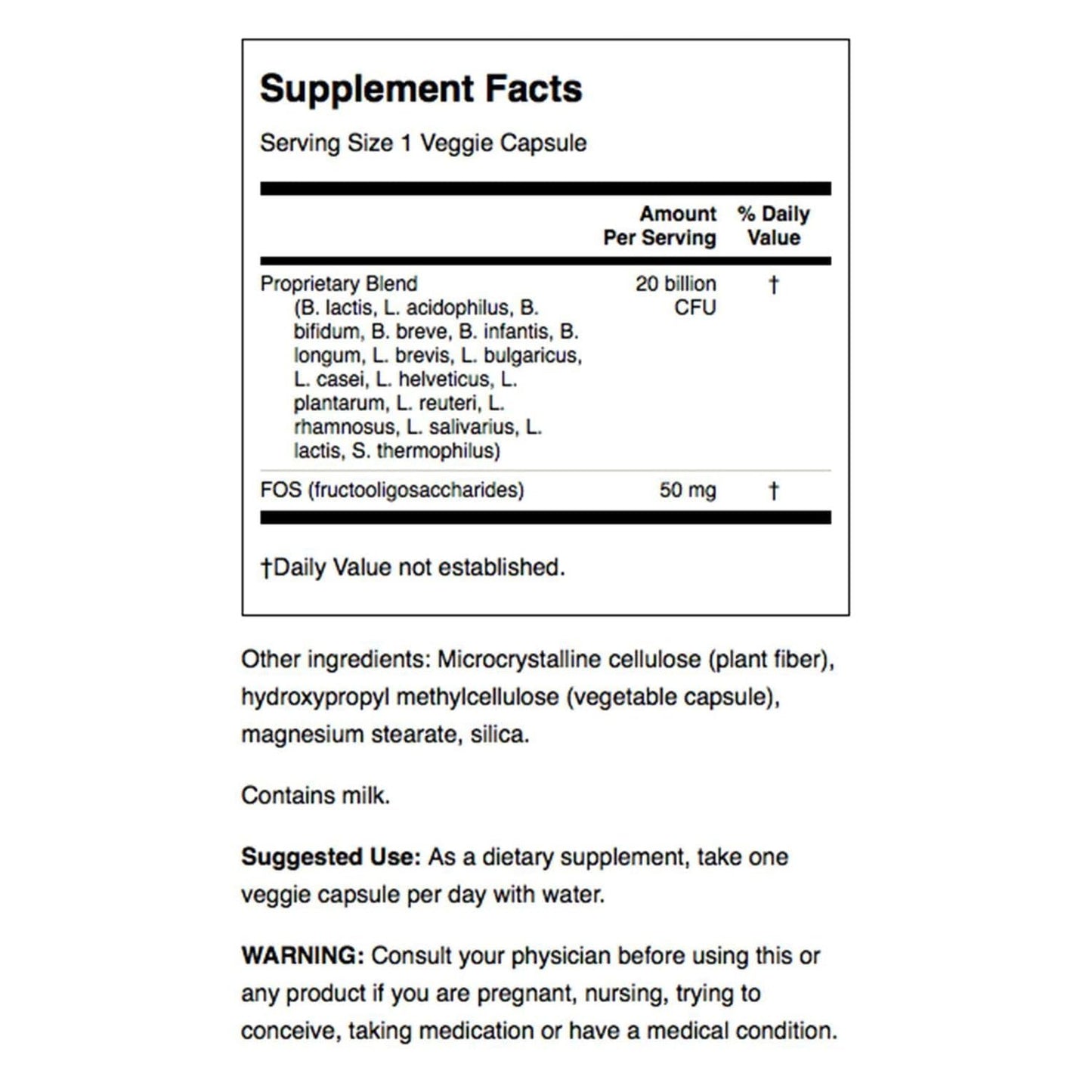 Swanson Probiotic for Digestive Health GI Tract Immune Support Travelers Support 20 Billion CFU with Prebiotic FOS 60 Veggie Capsules