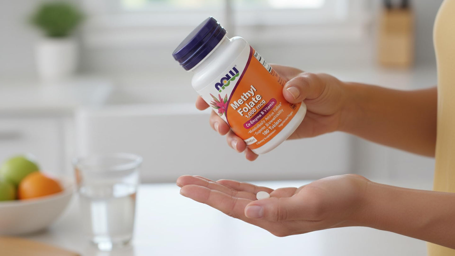 NOW Foods Methyl Folate 1,000 mcg, Metabolically Active Folate, Co-Enzyme B Vitamin, Tablets, 180 Count