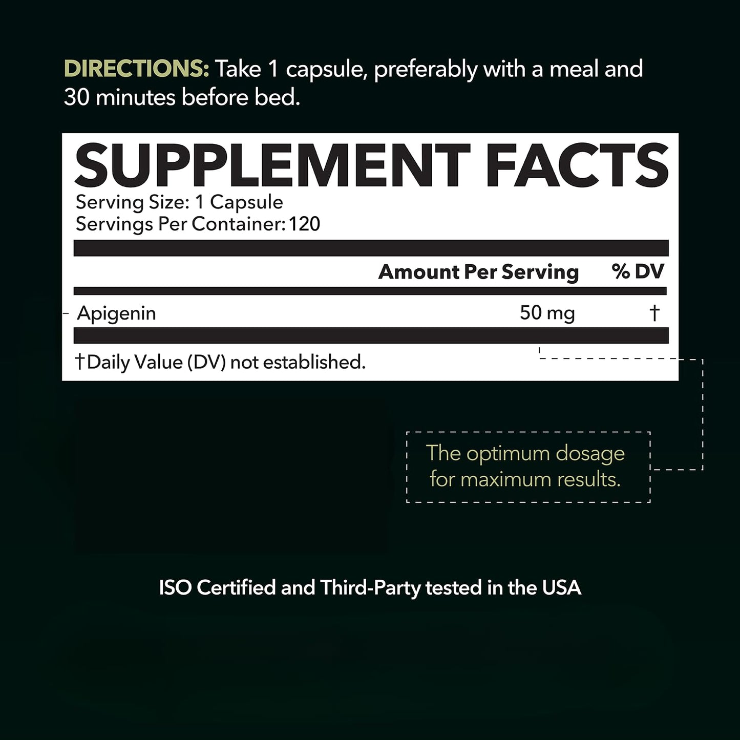 HAVASU NUTRITION Apigenin 50mg Capsules, 120 Count