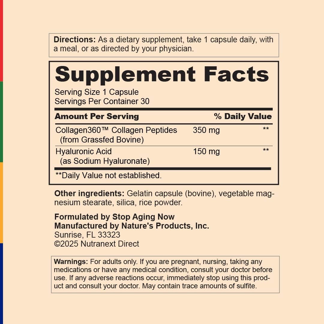 Stop Aging Now Collagen Peptides with Hyaluronic Acid Capsules, 30 Count