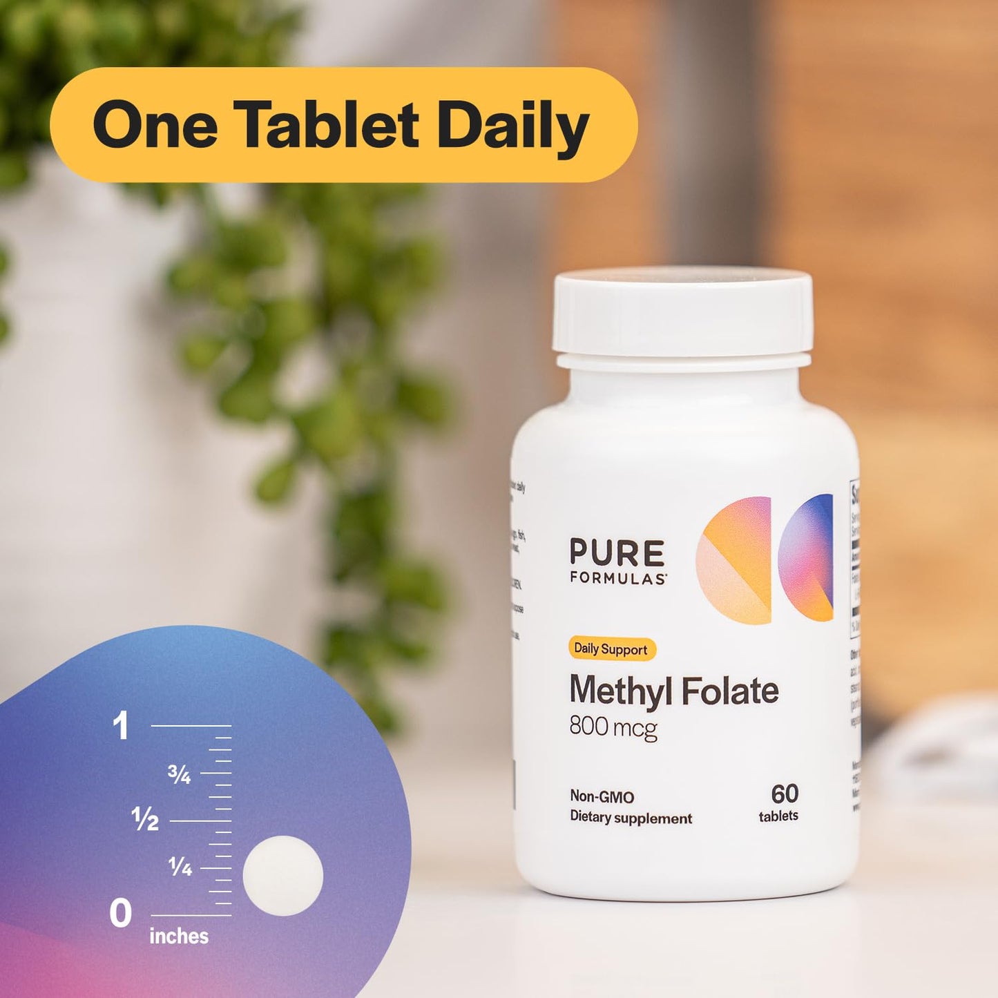 PureFormulas Methylfolate 800 mcg – Active B9 (5-MTHF) for Cardiovascular, Nerve & Mood Health, Non-GMO Vegetarian Tablets, 60 Tablets