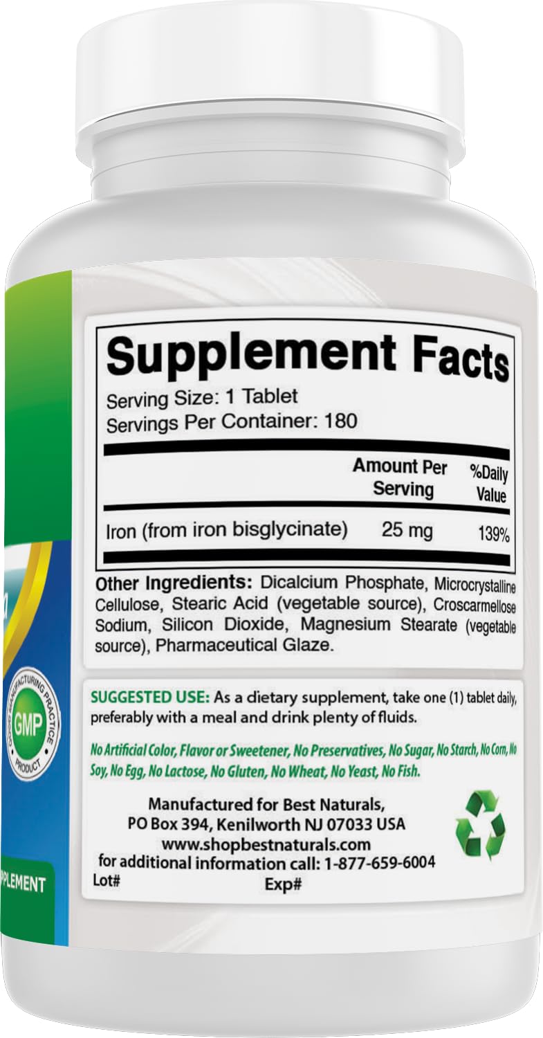 Best Naturals Iron Bisglycinate Iron Supplement, 180 Tablets