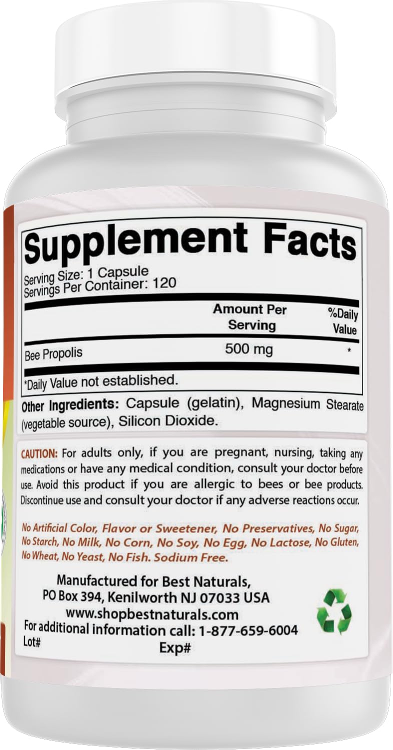 Best Naturals Bee Propolis 500 mg Capsules 240 Count