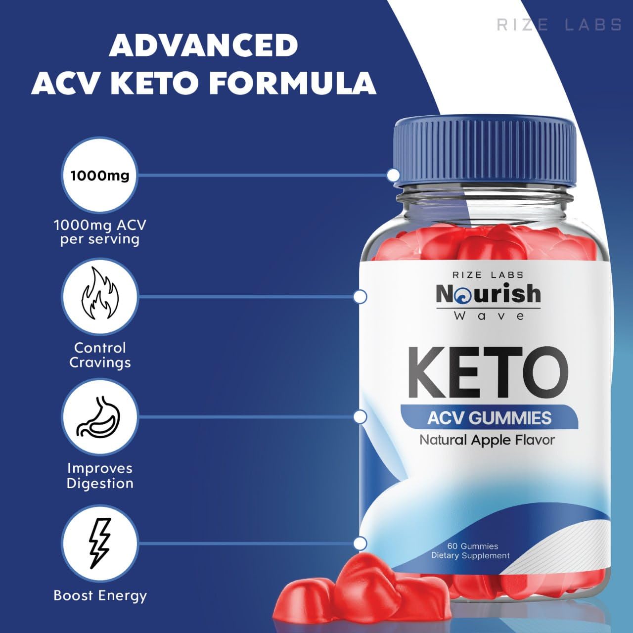 Rize Labs Nourish Wave Keto ACV Gummies, 60 Count