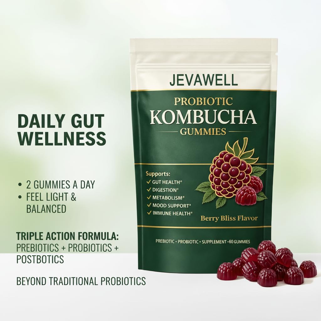 Jevawell Probiotic Kombucha Gummies, 60 Count
